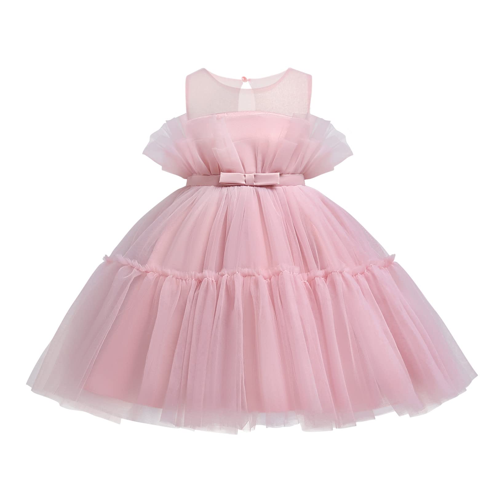 Toddler Baby Girls Princess Party Dress 1-5 Years - Tulle Bow Patchwork Sleeve Costume for Birthday, Photo Shoot & Special Occasions