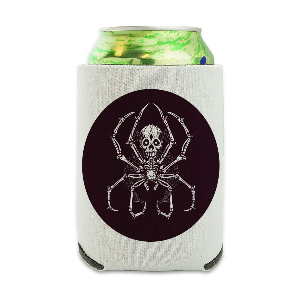 Creepy Bone Skeleton Spider Can Cooler - Insulated Collapsible Drink Sleeve for Beer & Soda - Halloween Party, Camping & Outdoor Beverage Holder