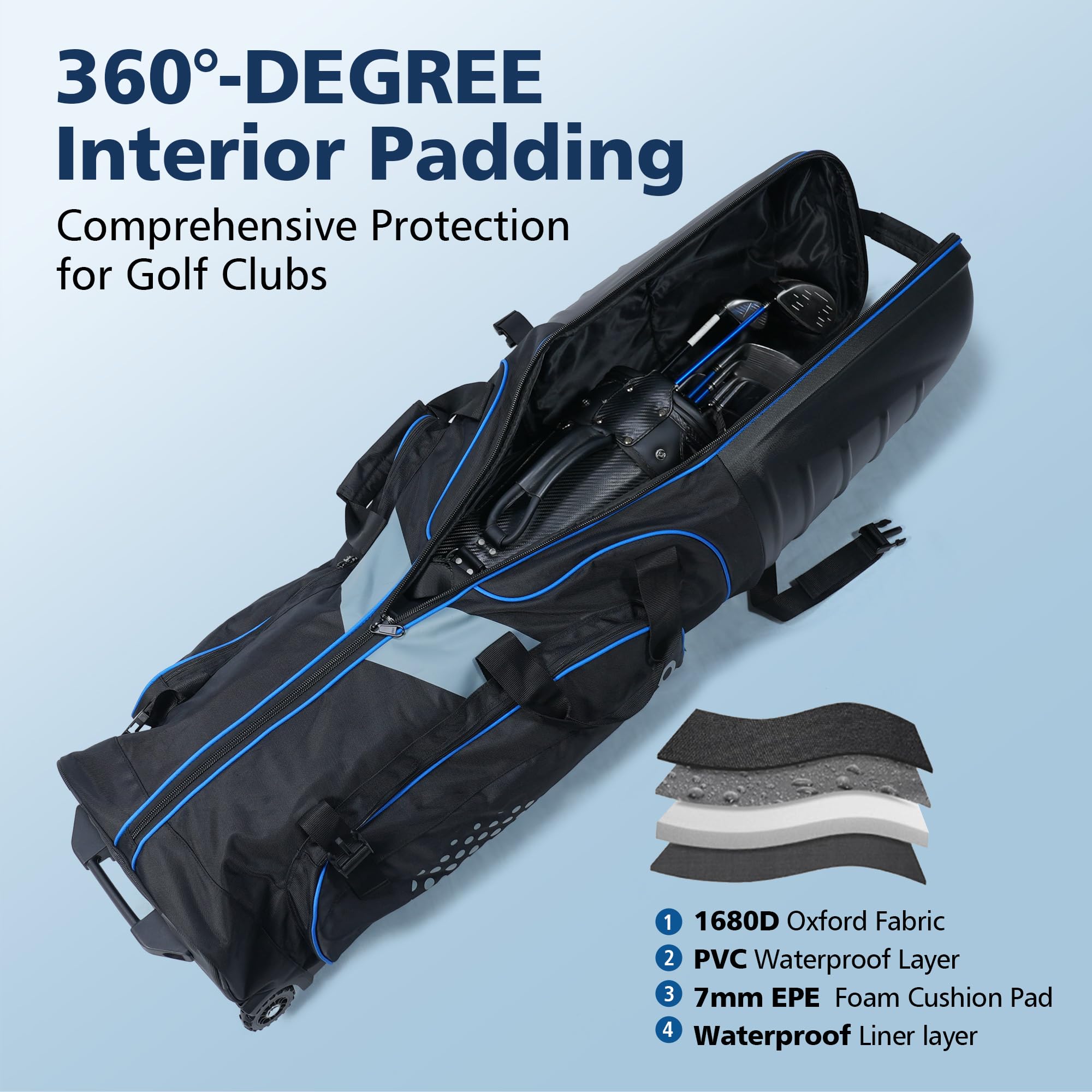 Best Golf Travel Bags for Airlines - Hard Shell Case with Wheels & 1680D Heavy Duty Oxford Fabric - Lightweight Protective Golf Club Carrier for Easy Travel | Perfect for Airline Check-in & Golf Vacations