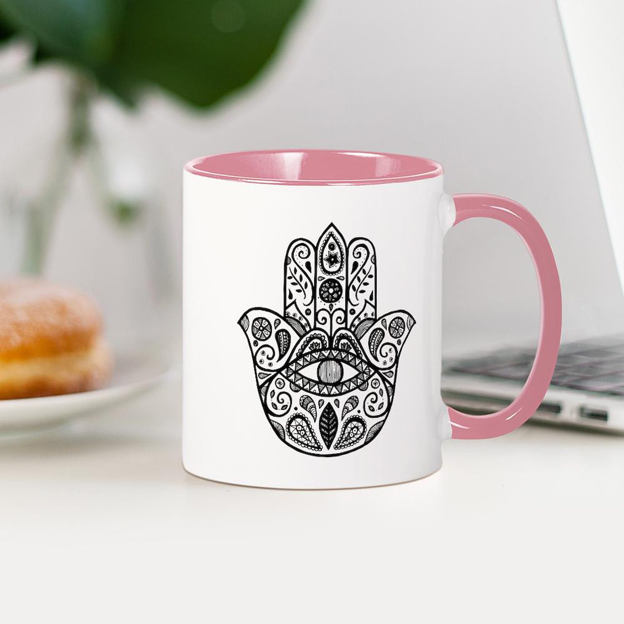 Hamsa Hand Ceramic Coffee Mug 11 oz (325 ml) - Unique Design for Tea, Coffee & Hot Drinks - Perfect for Home, Office & Gifts