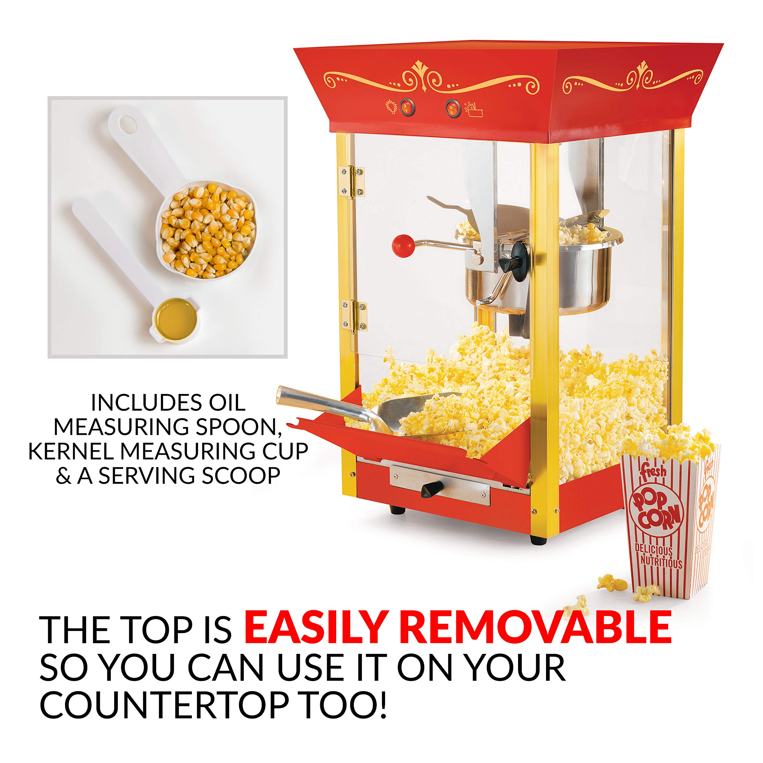 Nostalgia Retro Popcorn Maker Machine with Benchmark 42030 Aluminum Speed Scoop - Perfect for Movie Nights, Parties & Home Theater Snacks