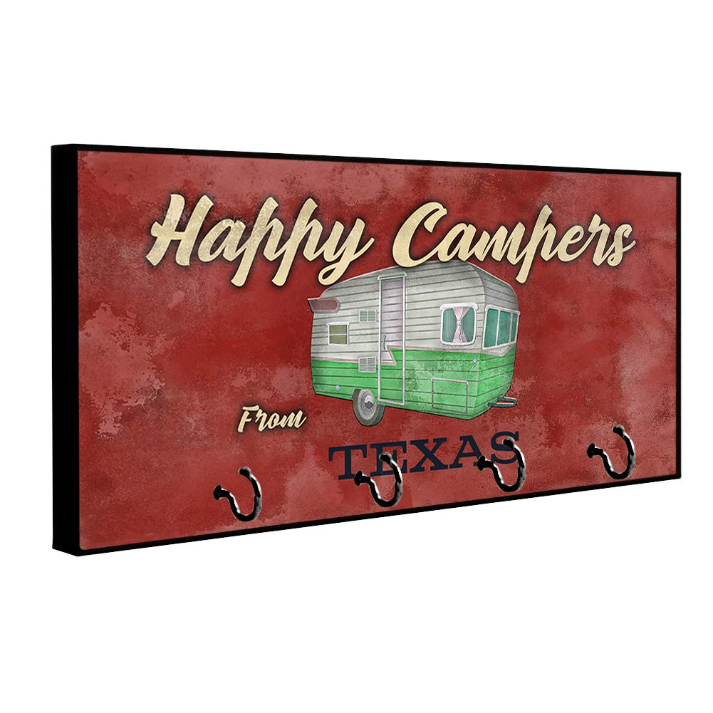 Brotherhood Texas Happy Campers RV Decor Key Holder Organizer - Wall Mount Rack for Home Keys, Rings & Camping Accessories - Perfect for RV, Cabin & Outdoor Enthusiasts