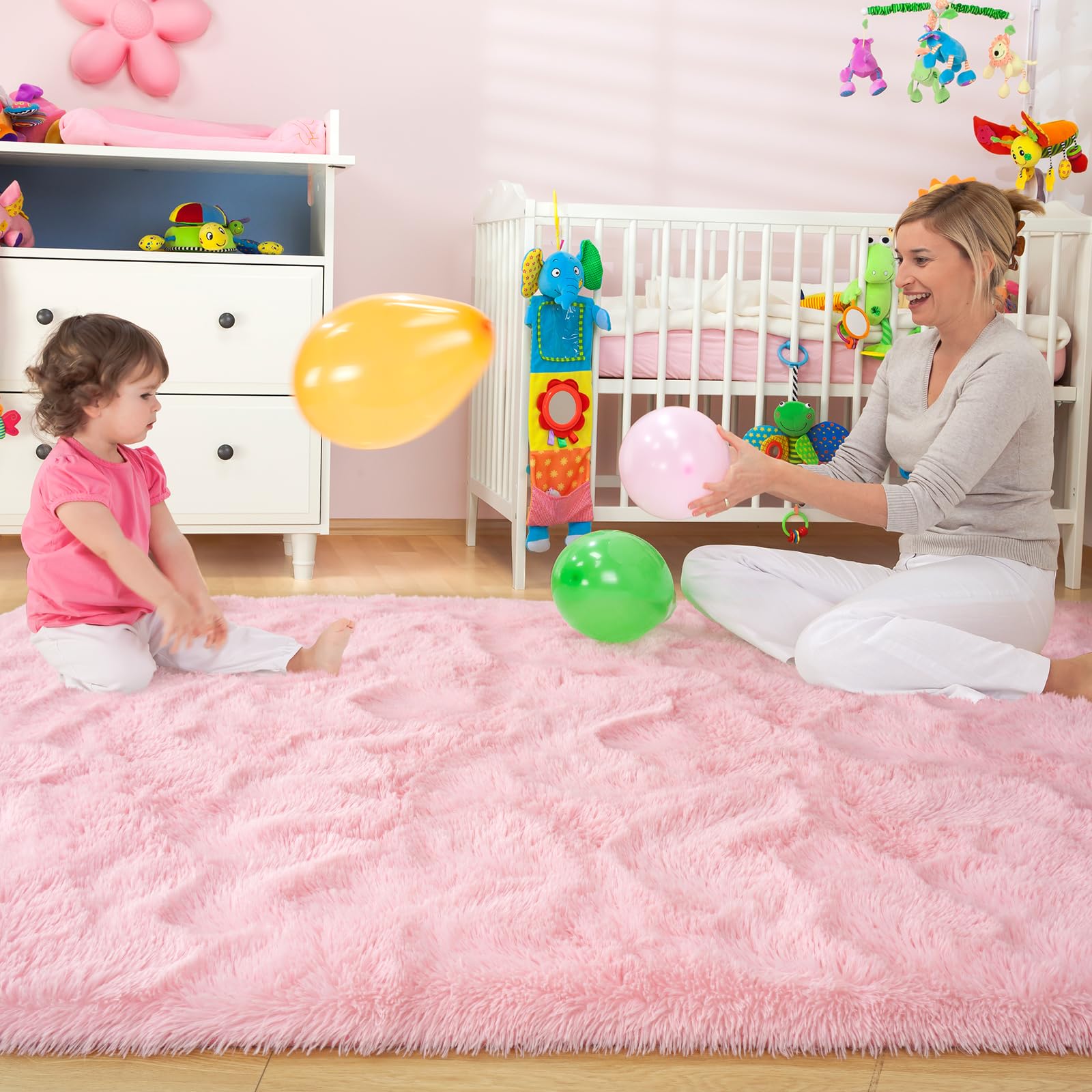 Ultra Soft Pink Shag Rug 6x9 Feet - Fluffy Non-Slip Area Rug for Bedroom, Living Room, Nursery & Kids Room Decor | Cozy Modern Fuzzy Floor Carpet for Girls, Babies & Home Comfort