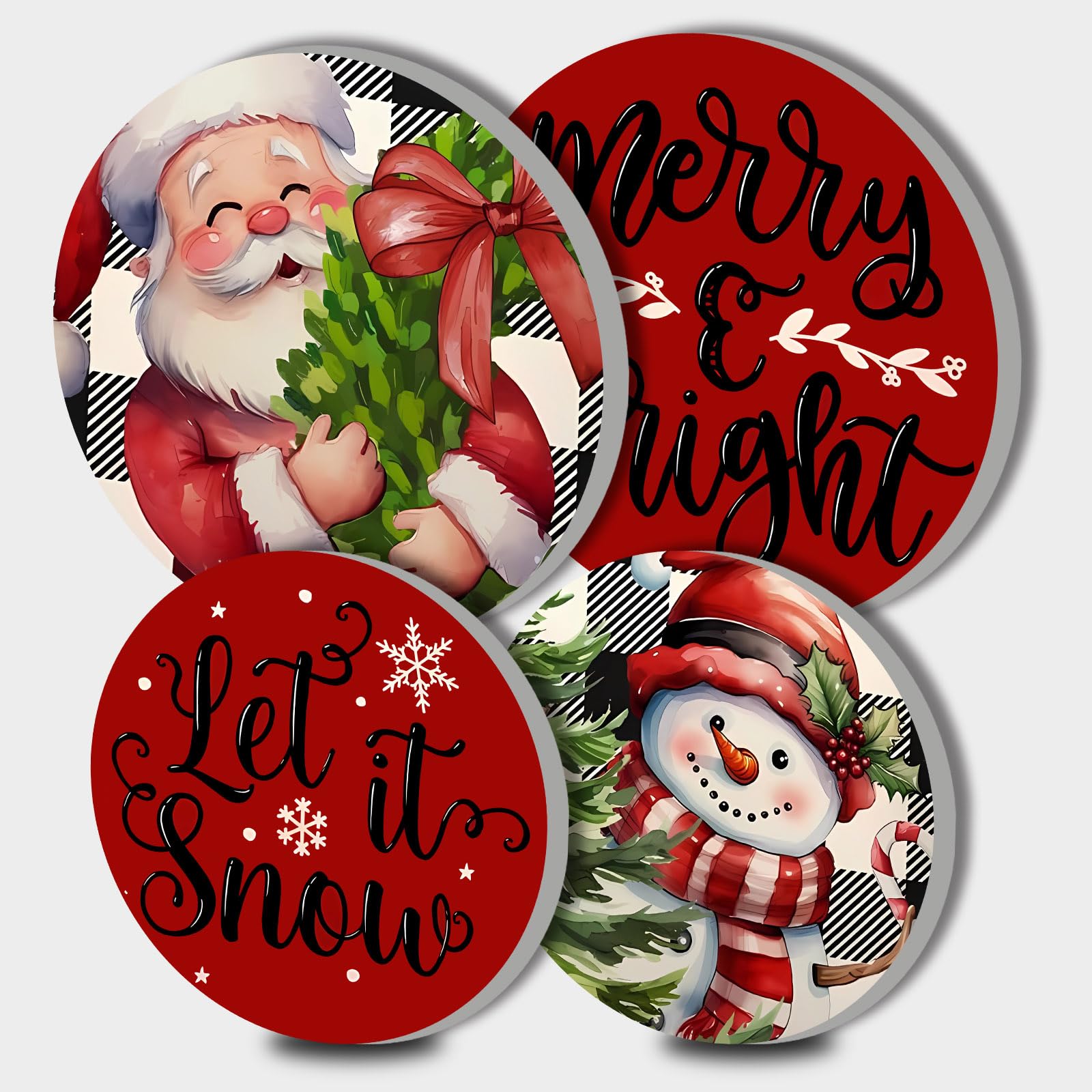 4-Piece Red Christmas Stove Burner Covers Set - 8 & 10 Inch Round Metal Gas Cooktop Covers for Holiday Kitchen Decor | Festive Home Decoration for Christmas Parties & Winter Gatherings