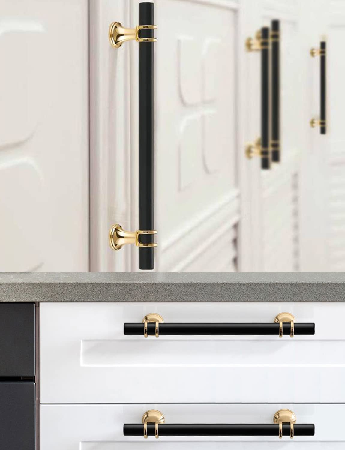 6-Pack Black Gold Zinc Alloy Cabinet Handles - 3.8