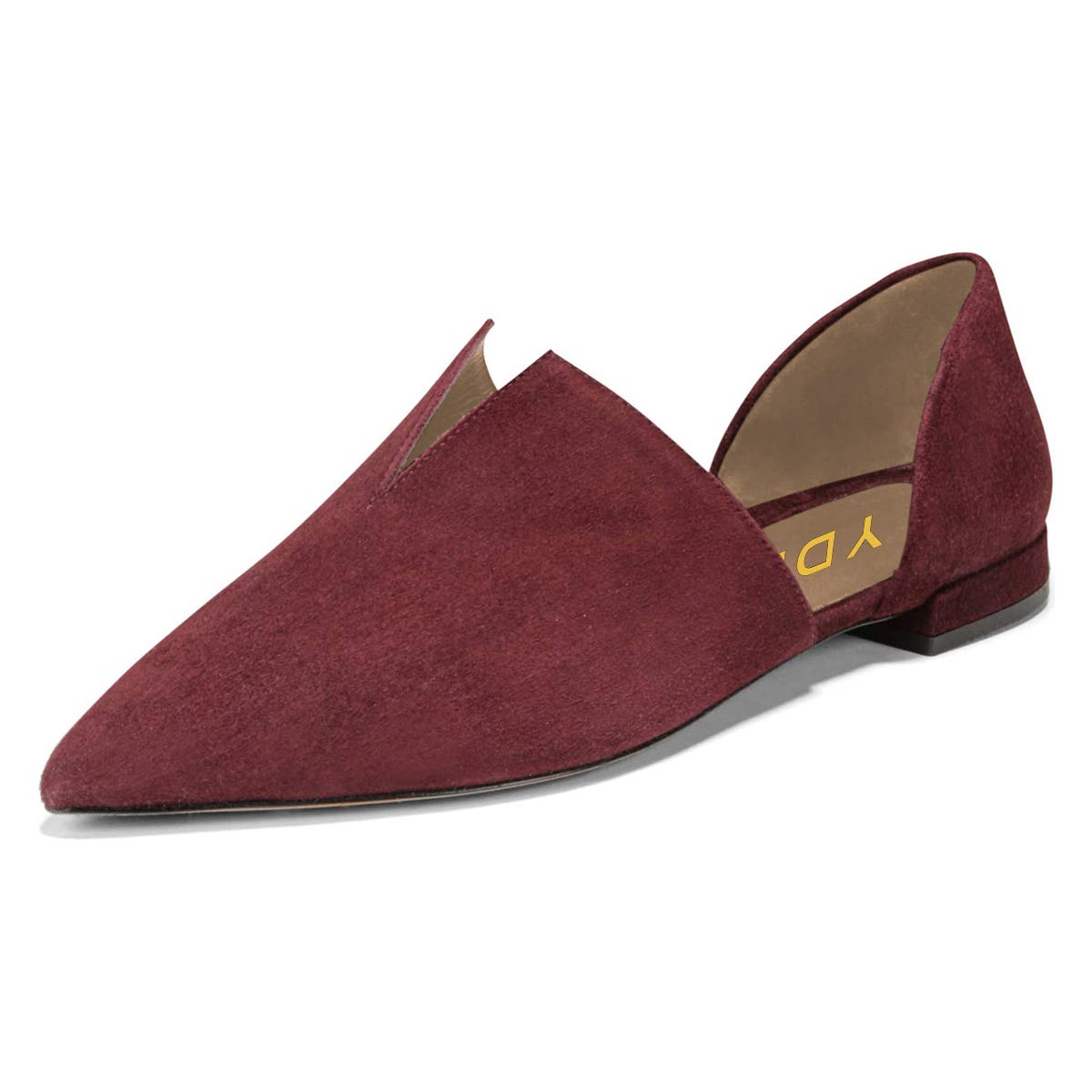 YDN Women's Pointed Toe D'Orsay Ballet Flats - V-Cut Low Heel Slip-On Loafers for Office, Dress & Professional Wear - Comfortable Work Shoes for Business Women & Formal Occasions