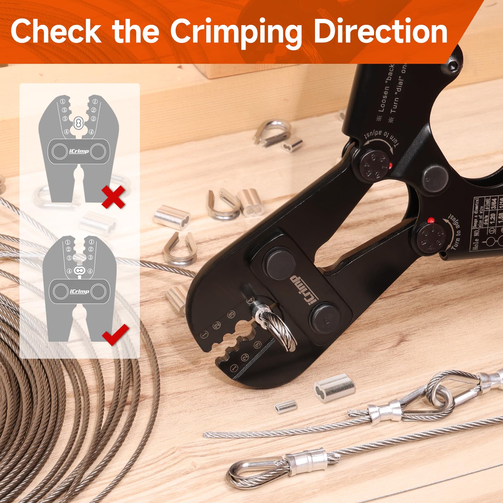 iCrimp Wire Rope Crimping Tool Kit with 375pcs Sleeves & Cutter - IWS-1608M & CWR-35 Set for Fishing, Marine, DIY Projects | Heavy Duty Crimper for Cable, Rope & Rigging