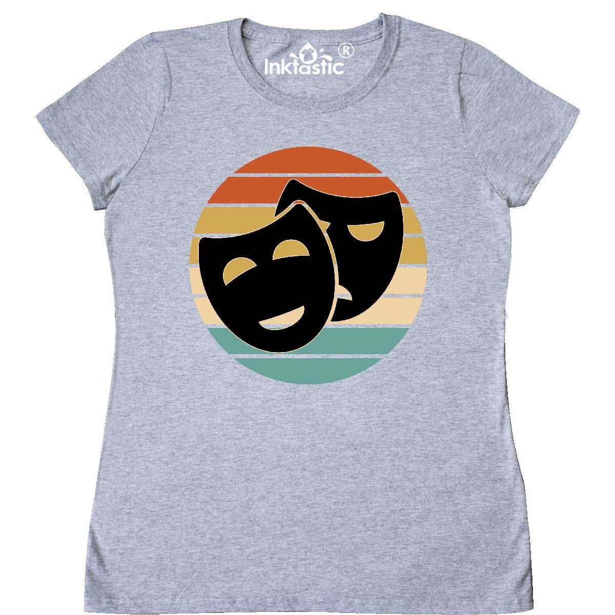 Inktastic Theater Masks Acting Gift Retro Sunset Women's T-Shirt | Vintage Drama Design for Actors & Performers | Perfect for Theater Lovers, Drama Students & Costume Parties