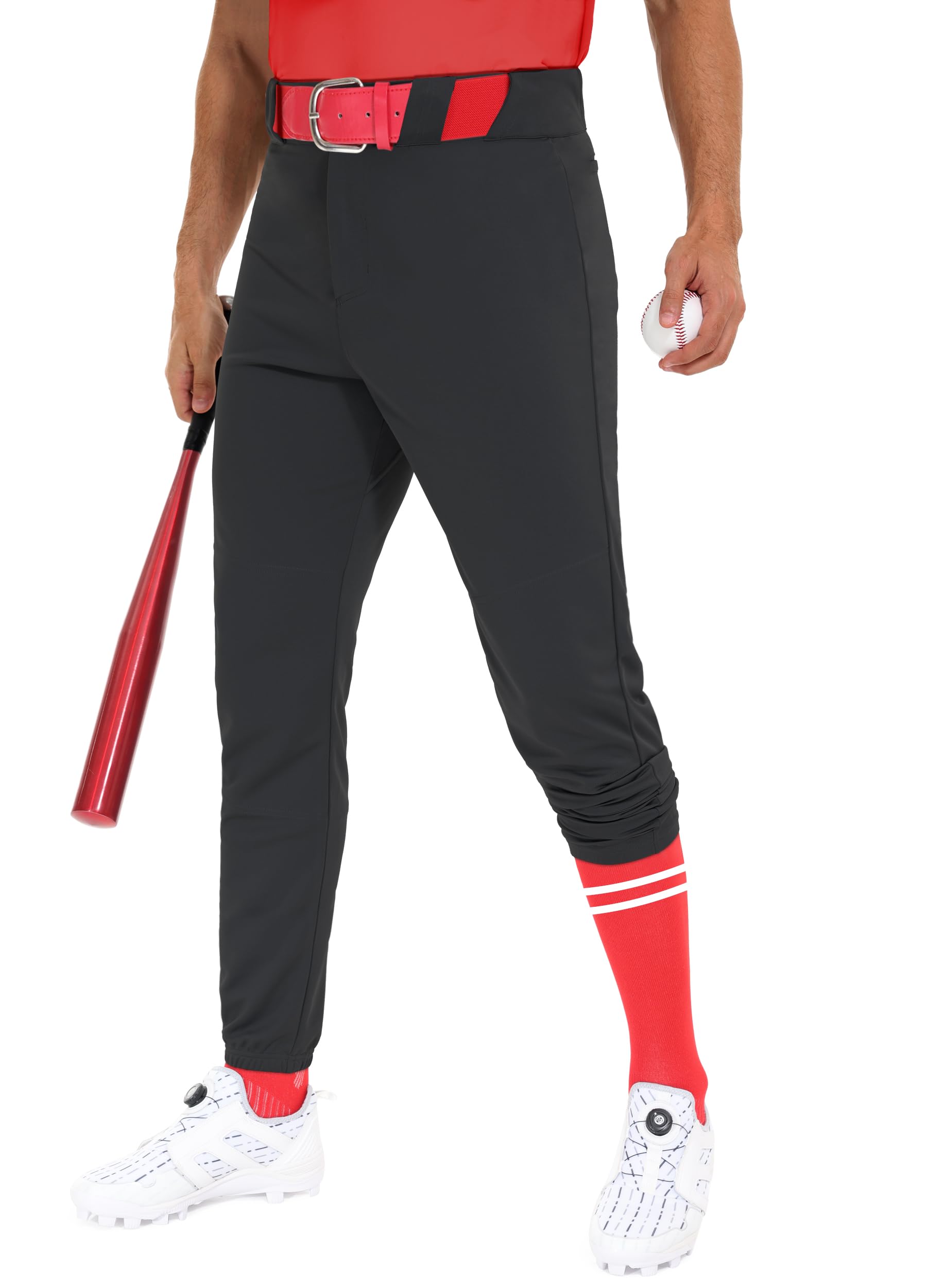 Men's Baseball Jogger Pants - Elastic Tapered Leg with Double-Layered Knee Protection, 2.5