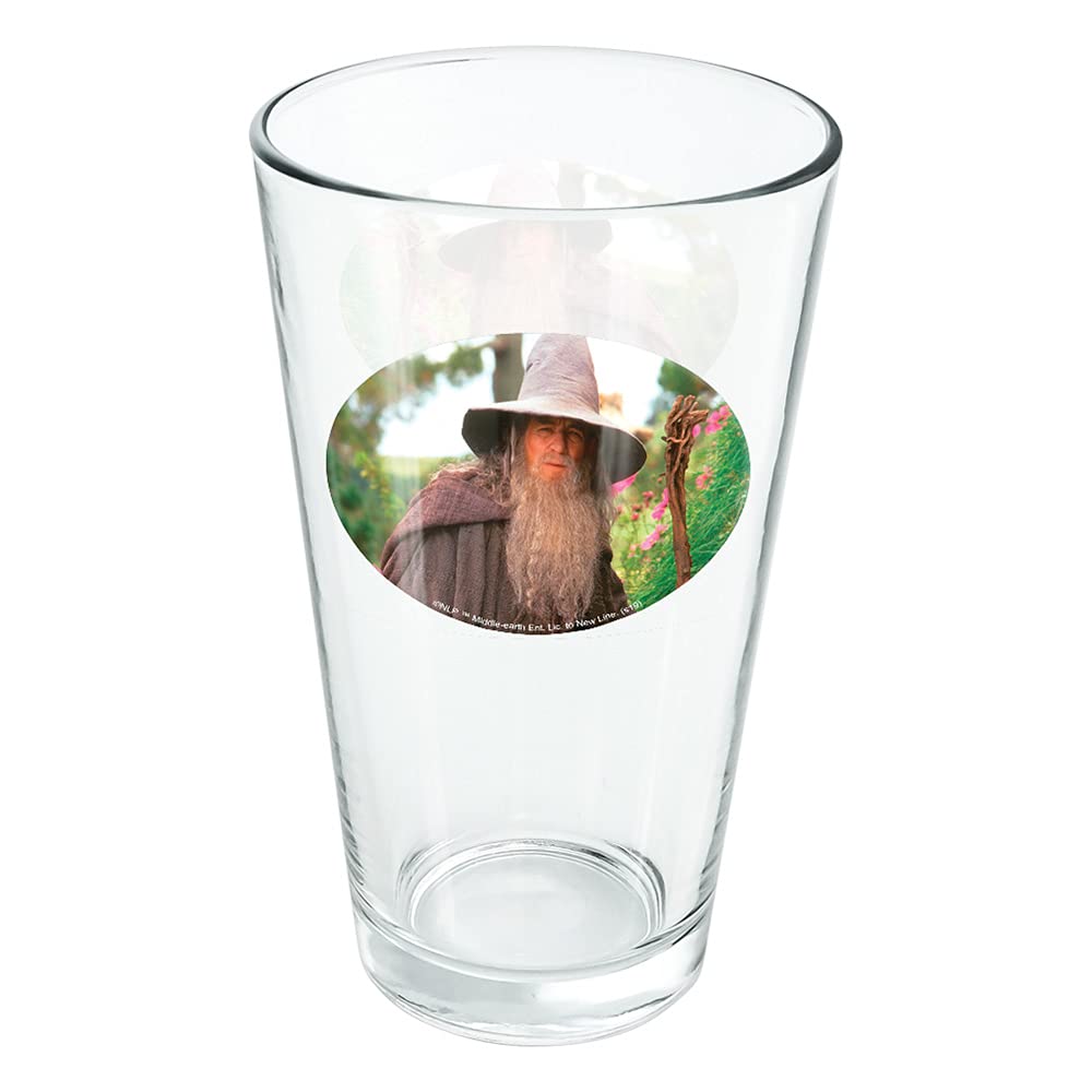 LOGOVISION The Lord of The Rings Gandalf The Grey 16oz Pint Glass - Official Licensed Tempered Glass with Printed Design - Perfect LOTR Fan Gift for Beer, Soda & Cold Drinks - Great for Movie Nights, Themed Parties & Collectors