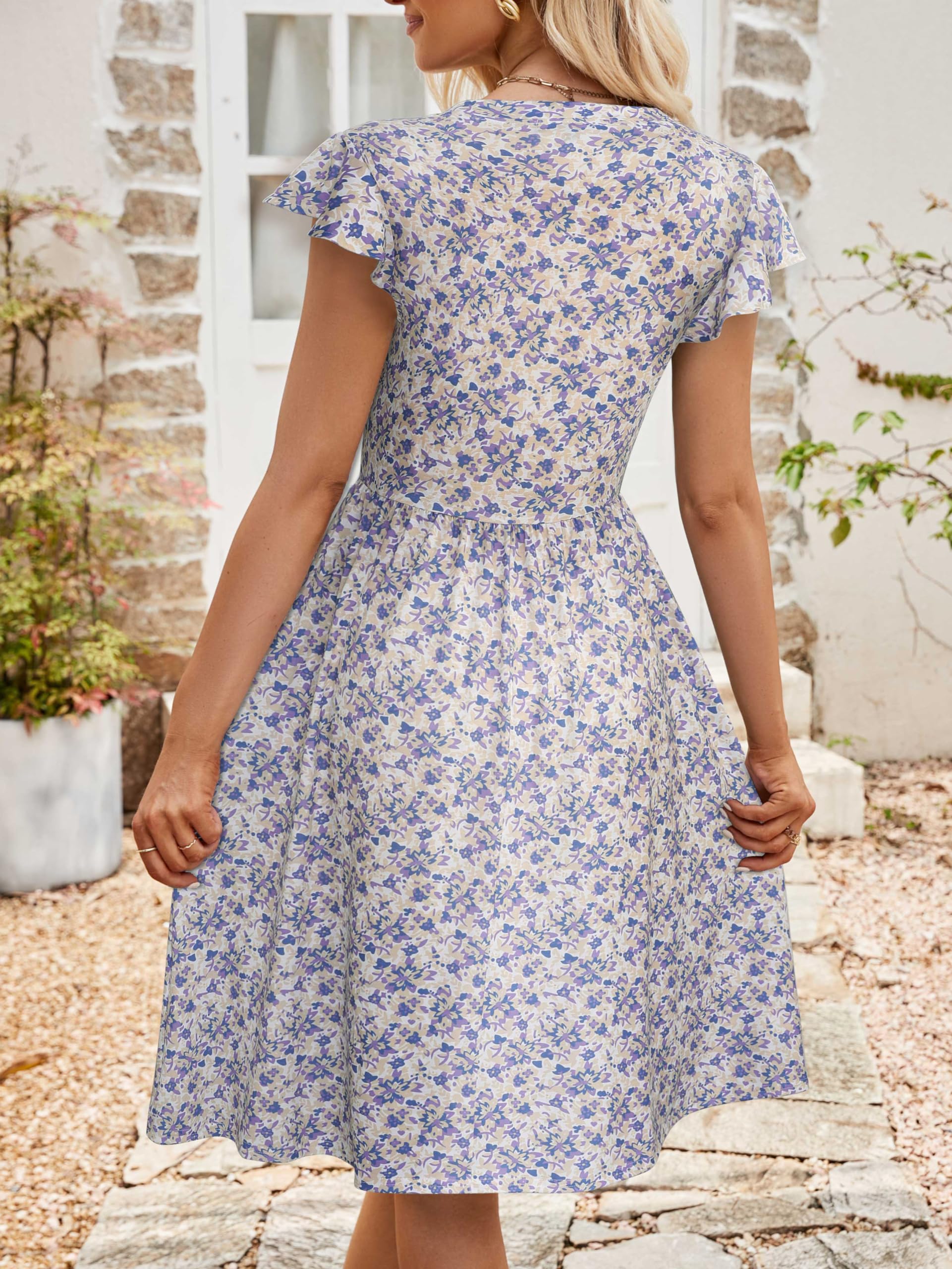 YATHON Women's Casual Floral Fit & Flare Dress - Cute Summer A-Line Knee-Length Dress with Cap Sleeves & Pockets | Perfect for Beach Outings, Brunch Dates & Summer Vacations