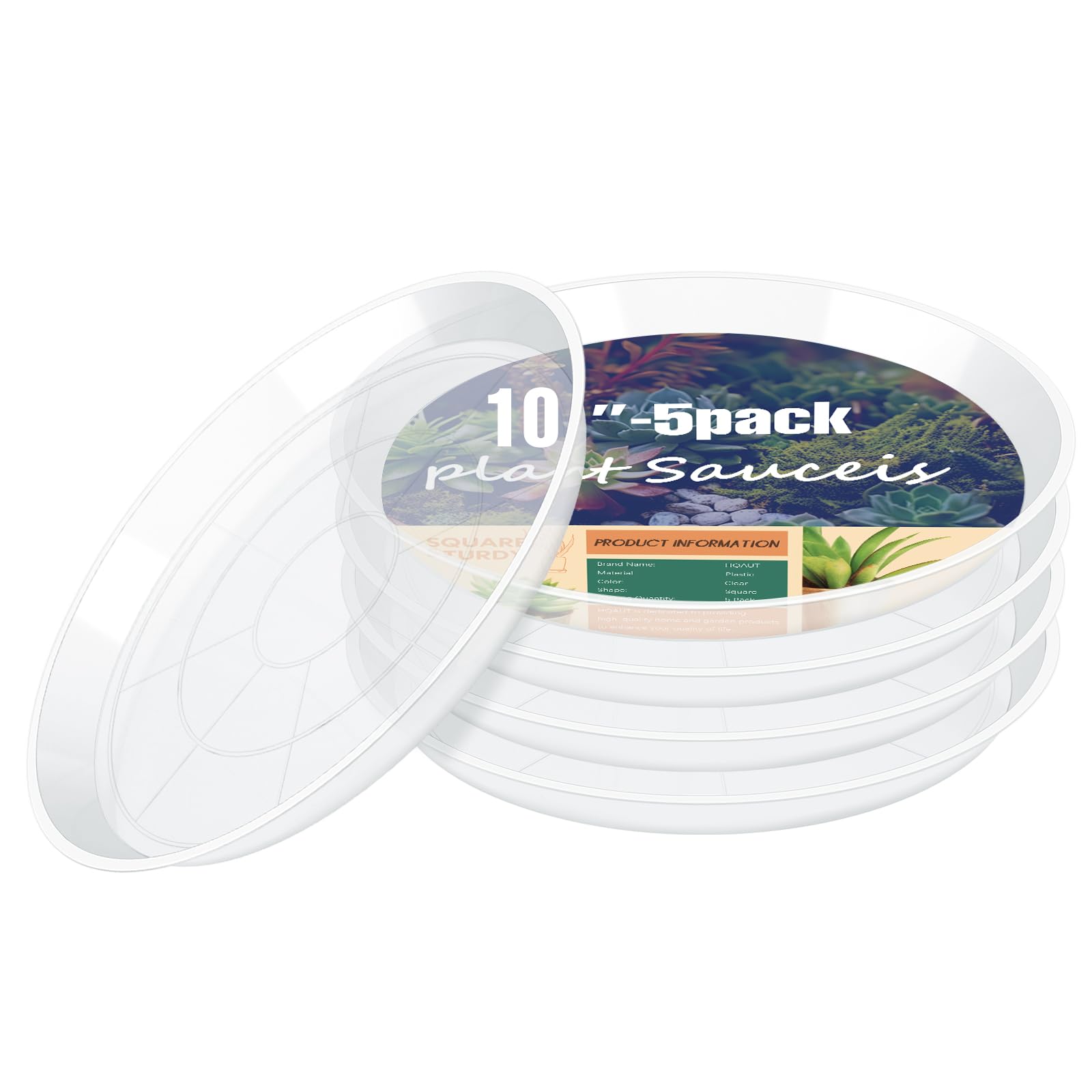10 Inch Clear Plastic Plant Saucers (5 Pack) - Durable Water Catcher Trays for Indoor & Outdoor Flower Pots - Perfect for Home, Garden, and Balcony Planters - Prevents Water Damage to Floors and Surfaces