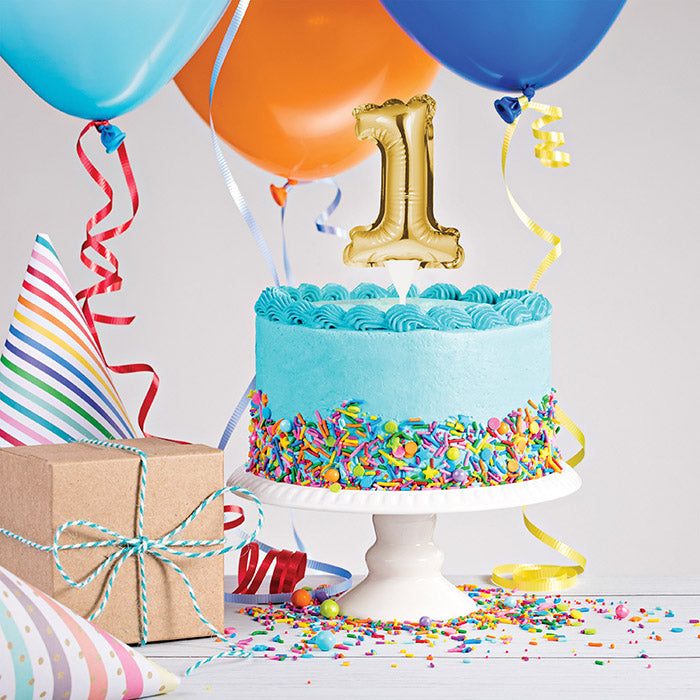 1 Gold Number Balloon Cake Topper - Elegant Birthday Party Decor for Anniversary, Wedding & Baby Shower - Perfect for Cakes, Cupcakes & Dessert Tables