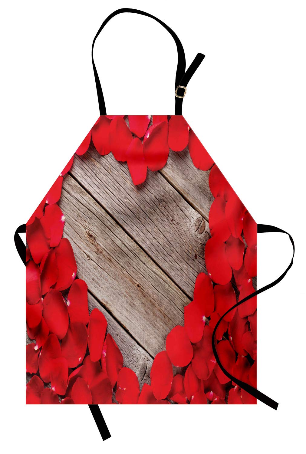 Ambesonne Rose Apron - Vibrant Red Rose Petals Heart Design Adjustable Bib Apron for Baking, Painting & Cooking - Small Size (Vermilion/Cocoa) - Perfect for Valentine's Day, Romantic Dinners & Kitchen Gifts