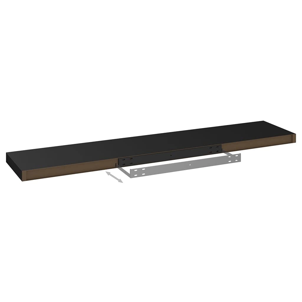 Modern Floating Wall Shelf Set of 4 - Black MDF Ledge Shelves 47.2