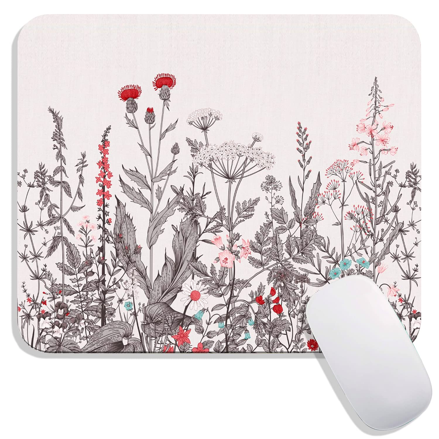 Hokafenle Square Mouse Pad - Floral Garden Flowers Design, Premium Custom Washable Lycra Cloth Mousepad with Non-Slip Rubber Base for Wireless Mouse - Perfect for Office, Gaming & Home Computer Use