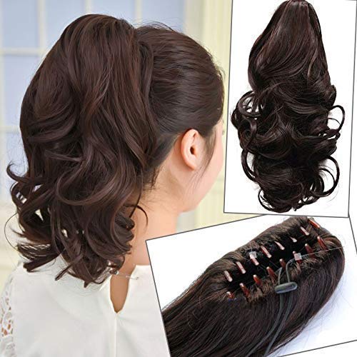 VIEWS 22 Inch Wavy Claw Clip Ponytail Hair Extensions - 180g Human Hair Ponytail Piece for Women (Black) | Perfect for Parties, Weddings & Everyday Styling
