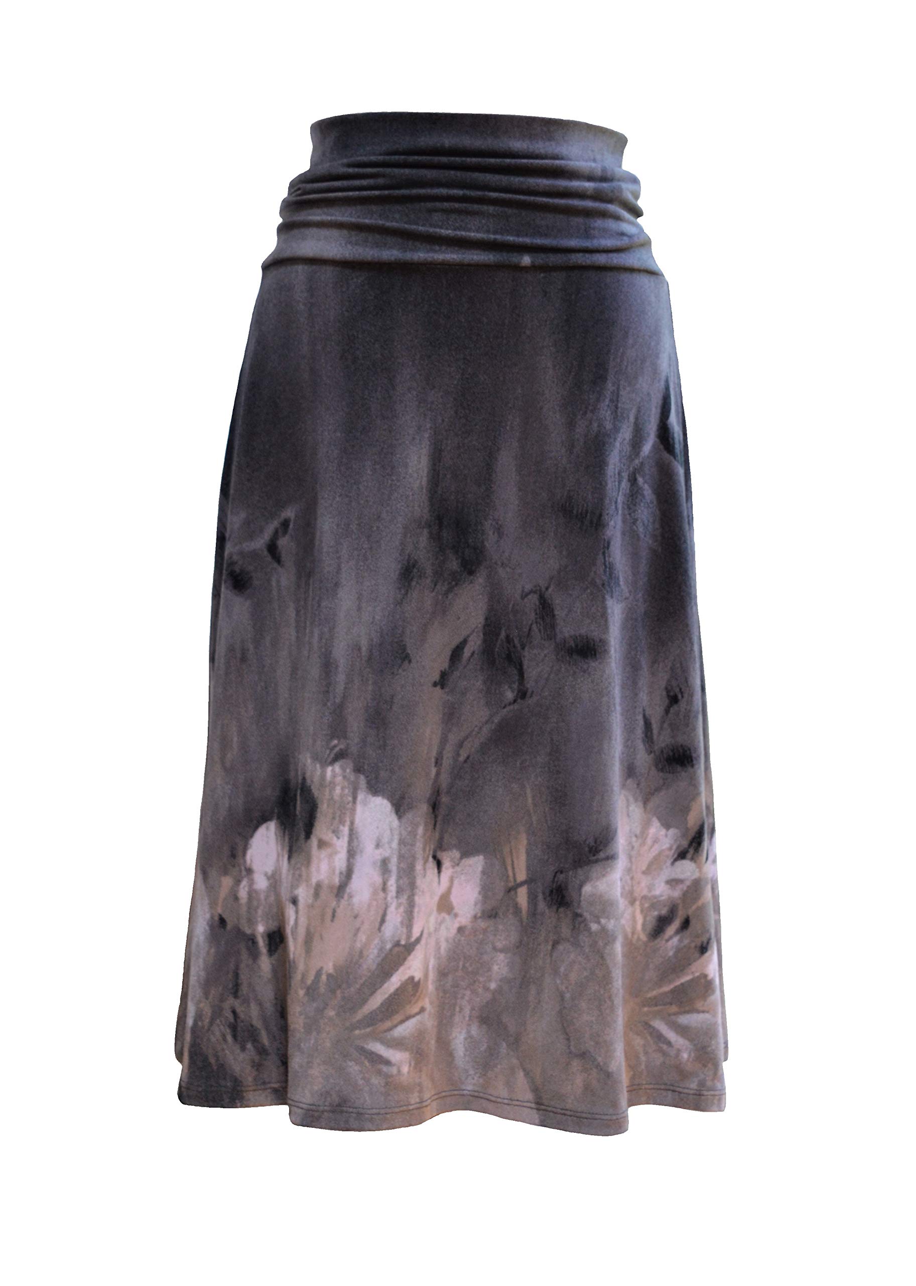FINA Women's Fold-Over Waist Span Maxi Skirt - Knee Length Stretchy Comfort (Sizes S/M/L/XL) - Perfect for Casual Wear, Office & Summer Outfits
