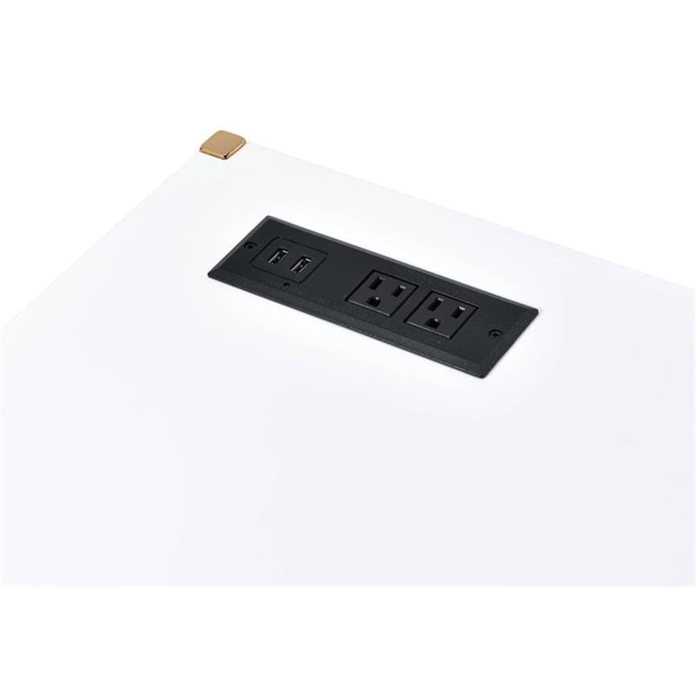 Acme Midriaks White and Gold Wooden Writing Desk with USB Port - Perfect for Home Office, Study Room & Small Spaces