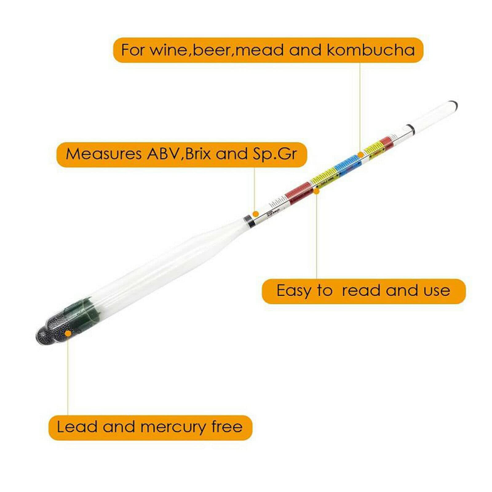 Triple Scale Beer and Wine Hydrometer - High Precision Specific Gravity, Brix & Balling Tester for Home Brewing, Winemaking, and Craft Beer Making | Perfect for Measuring Alcohol Content and Fermentation Progress
