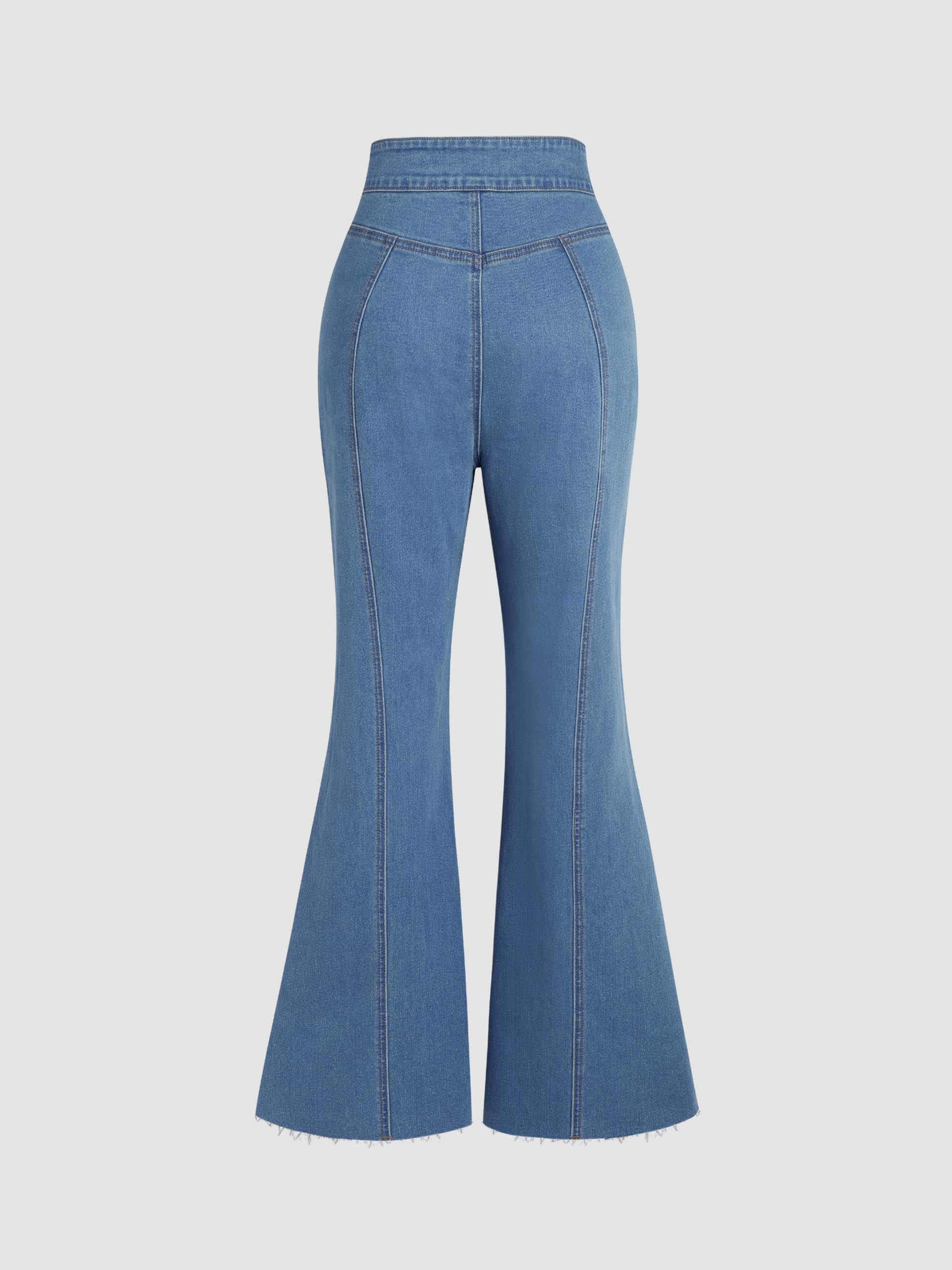 Stylish CIDER Denim High Waist Flared Jeans for Women - Trendy Vintage Retro Wide Leg Pants for Casual Outfits & Night Out