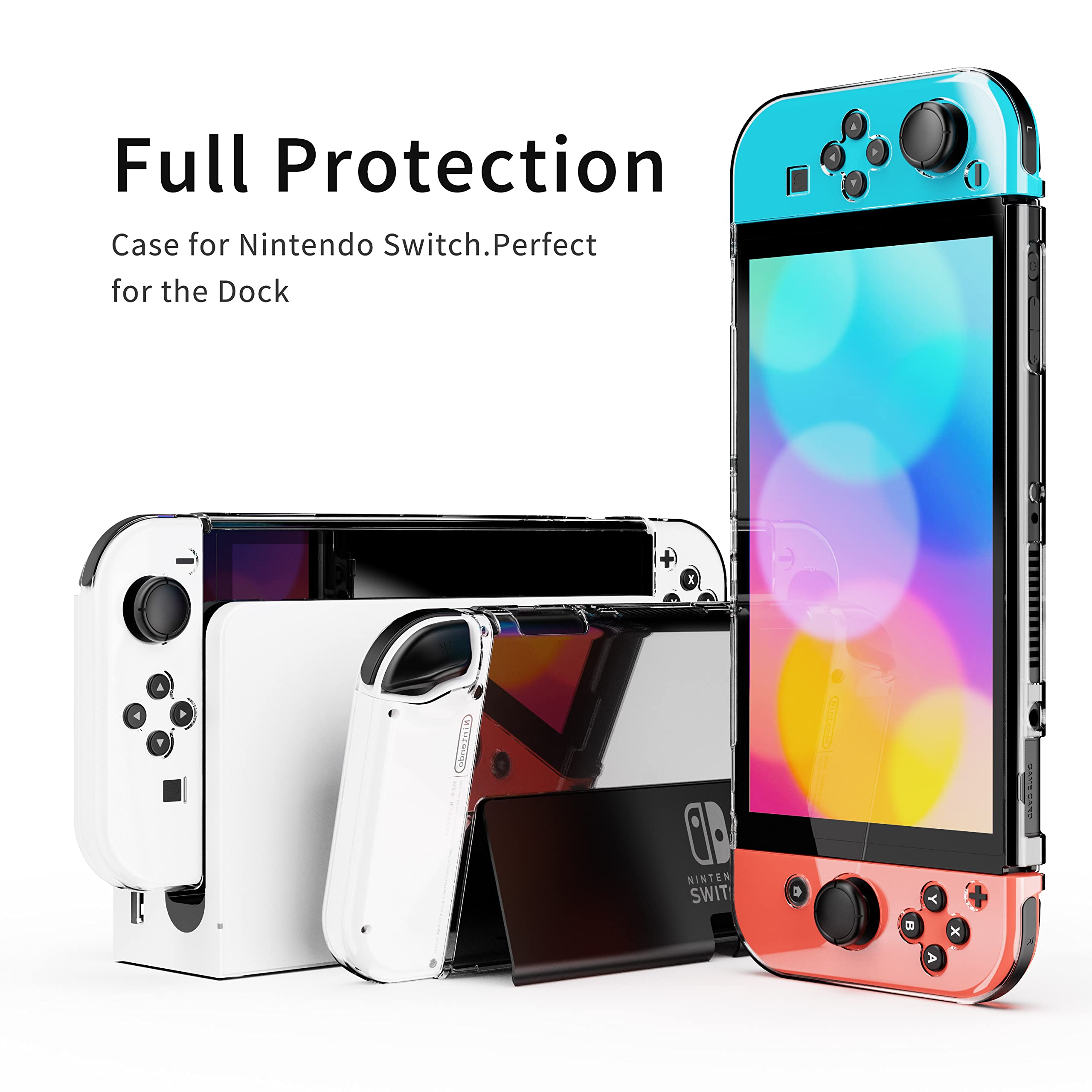 Premium Nintendo Switch OLED Model 2021 Accessories Kit - 14-in-1 Bundle with Protective Case, Clear Cover, Screen Protector, Joy-Con Silicone Skins, Thumb Grips & USB Cable | Perfect for Gaming On-The-Go, Travel Protection & Enhanced Console Care