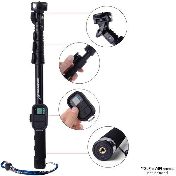 Extendable Heavy Duty Monopod for GoPro & Smartphone - Adjustable Selfie Stick with Tripod Stand for Outdoor Adventures, Travel & Vlogging (Wifi Remote Not Included)