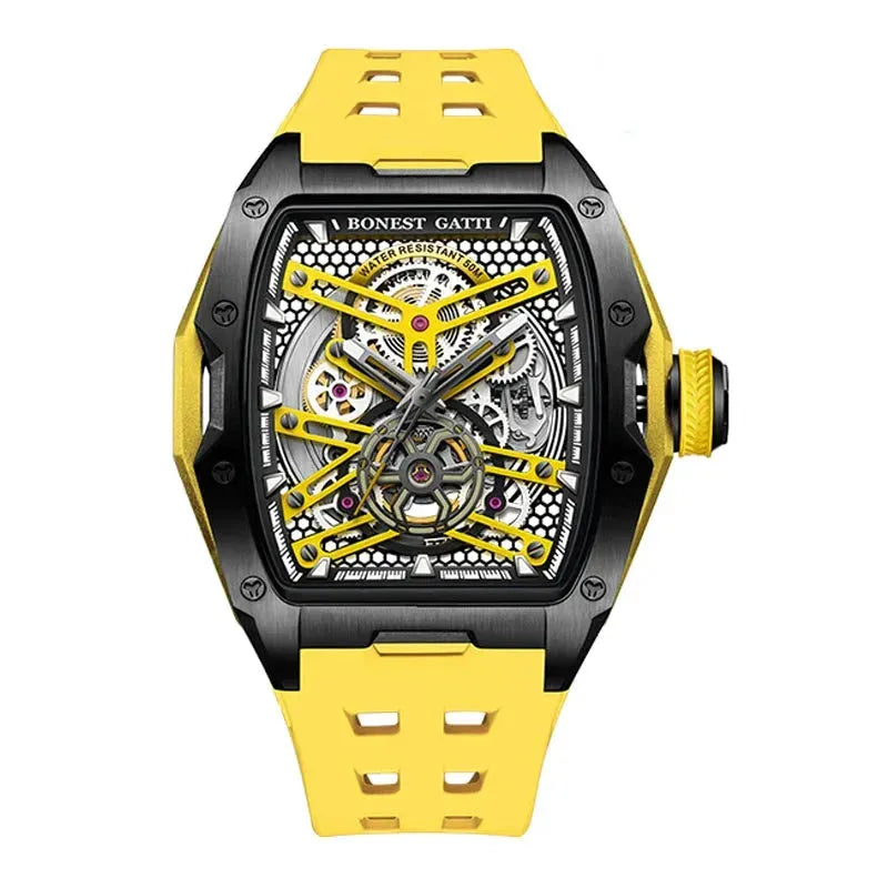 BONEST GATTI Men's Automatic Skeleton Watch - Luxury Military Mechanical Wristwatch with Sapphire Glass, 50M Waterproof & Luminous Hands - Perfect for Business, Formal Events & Outdoor Adventures