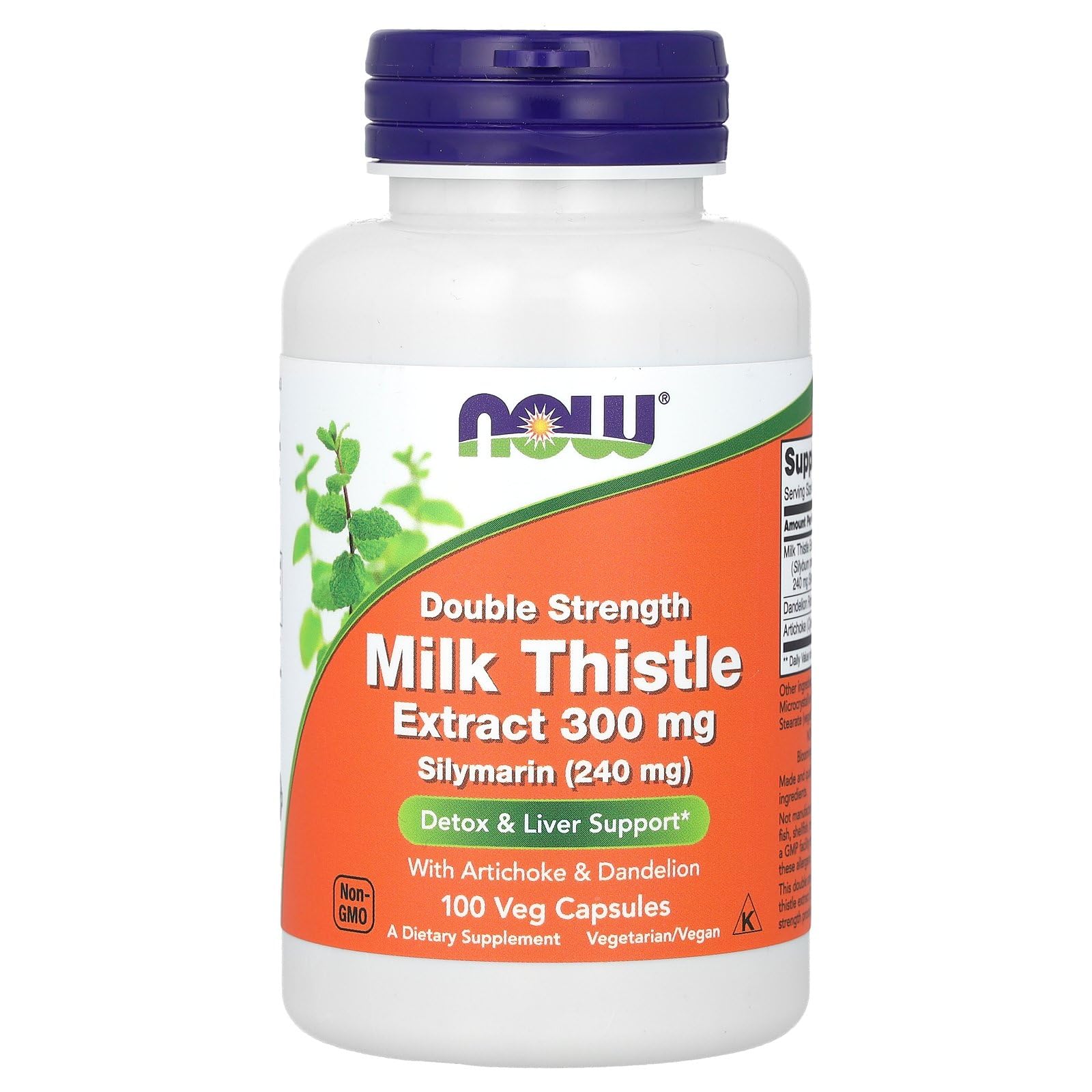 NOW Foods Silymarin Milk Thistle 300mg with Artichoke & Dandelion - Double Strength Liver Support Supplement - 100 Vegan Capsules - Detox & Liver Health for Daily Wellness