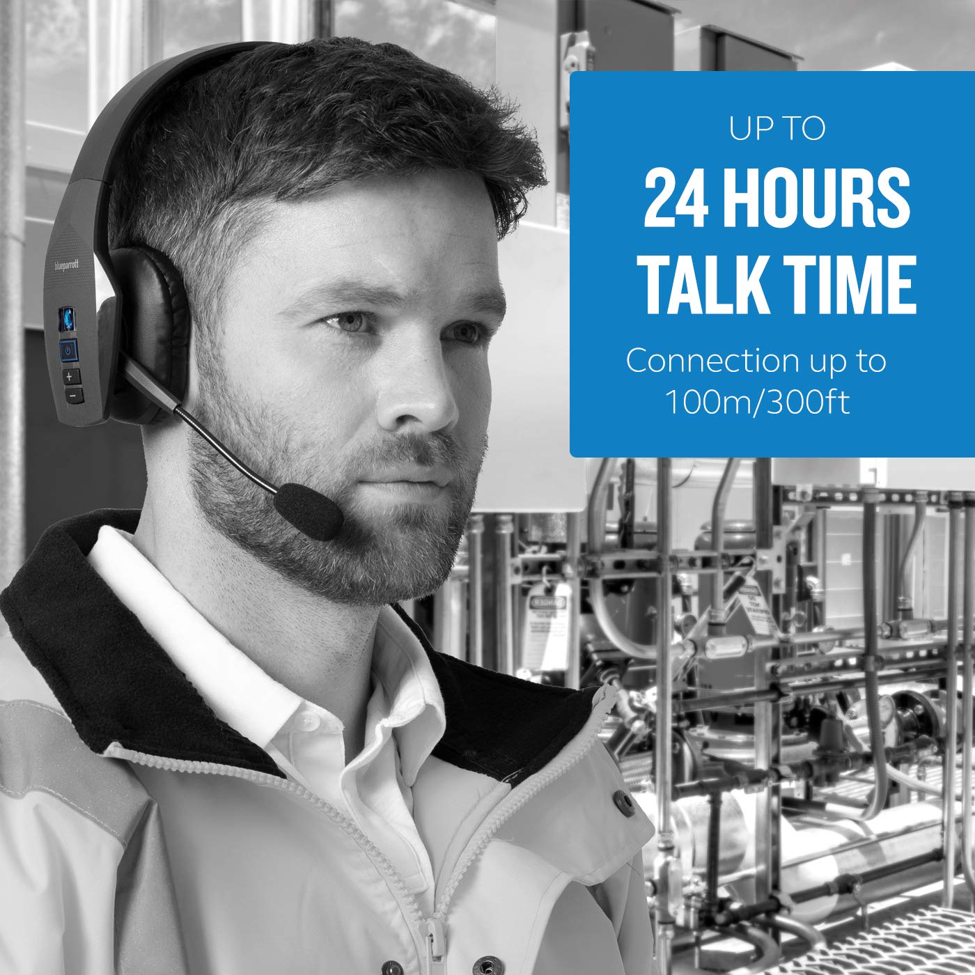 BlueParrott B550-XT Mono Bluetooth Wireless Headset with 96% Noise Cancellation - Over-Ear Trucker Headphones with Mic, 100% Voice Control, IP54 Waterproof Rating, 24-Hour Battery Life (Black) - Perfect for Truck Drivers, Call Centers & Noisy Work Environments