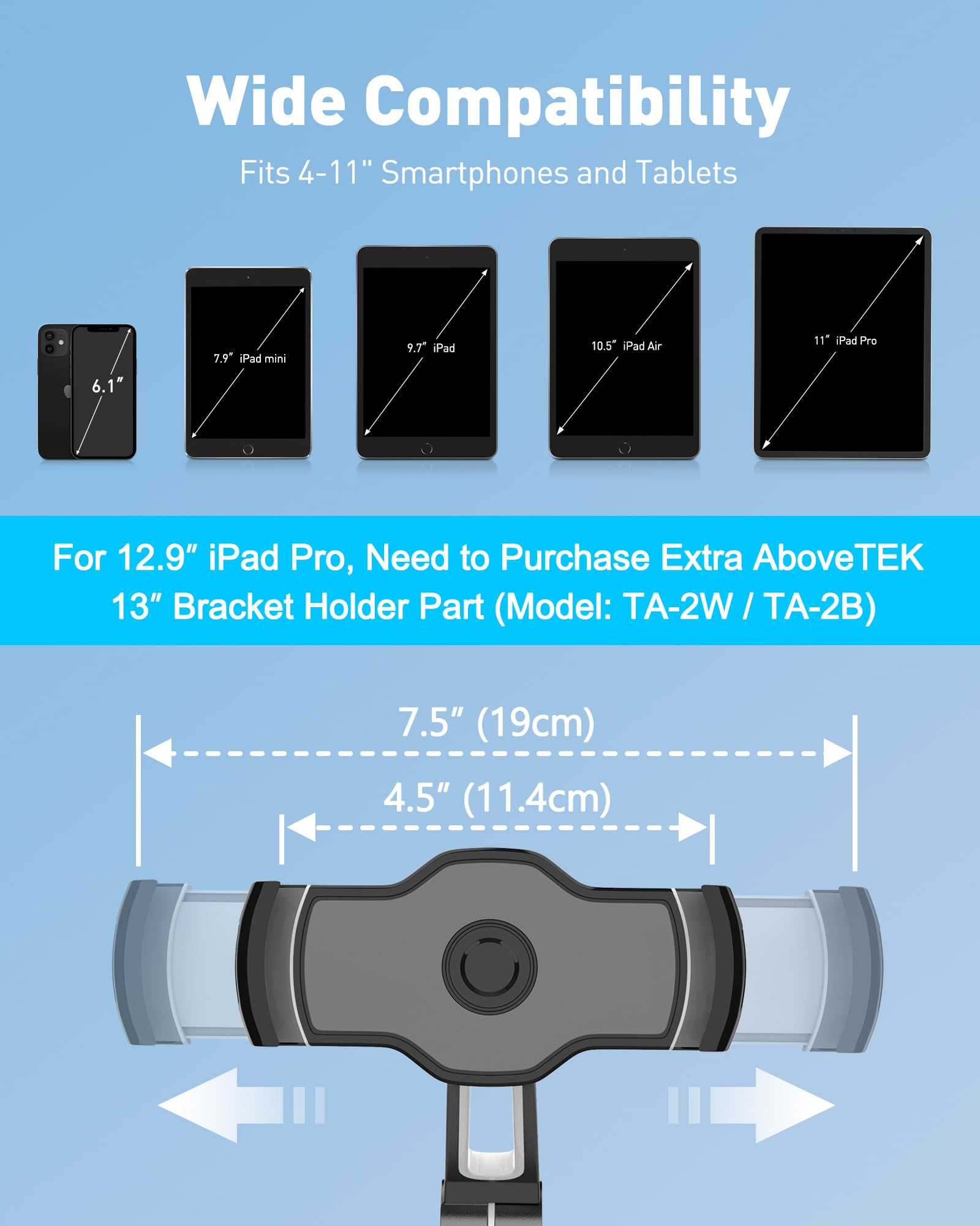 AboveTEK Universal Suction Cup Mount for iPad, Tablet & Phone (4
