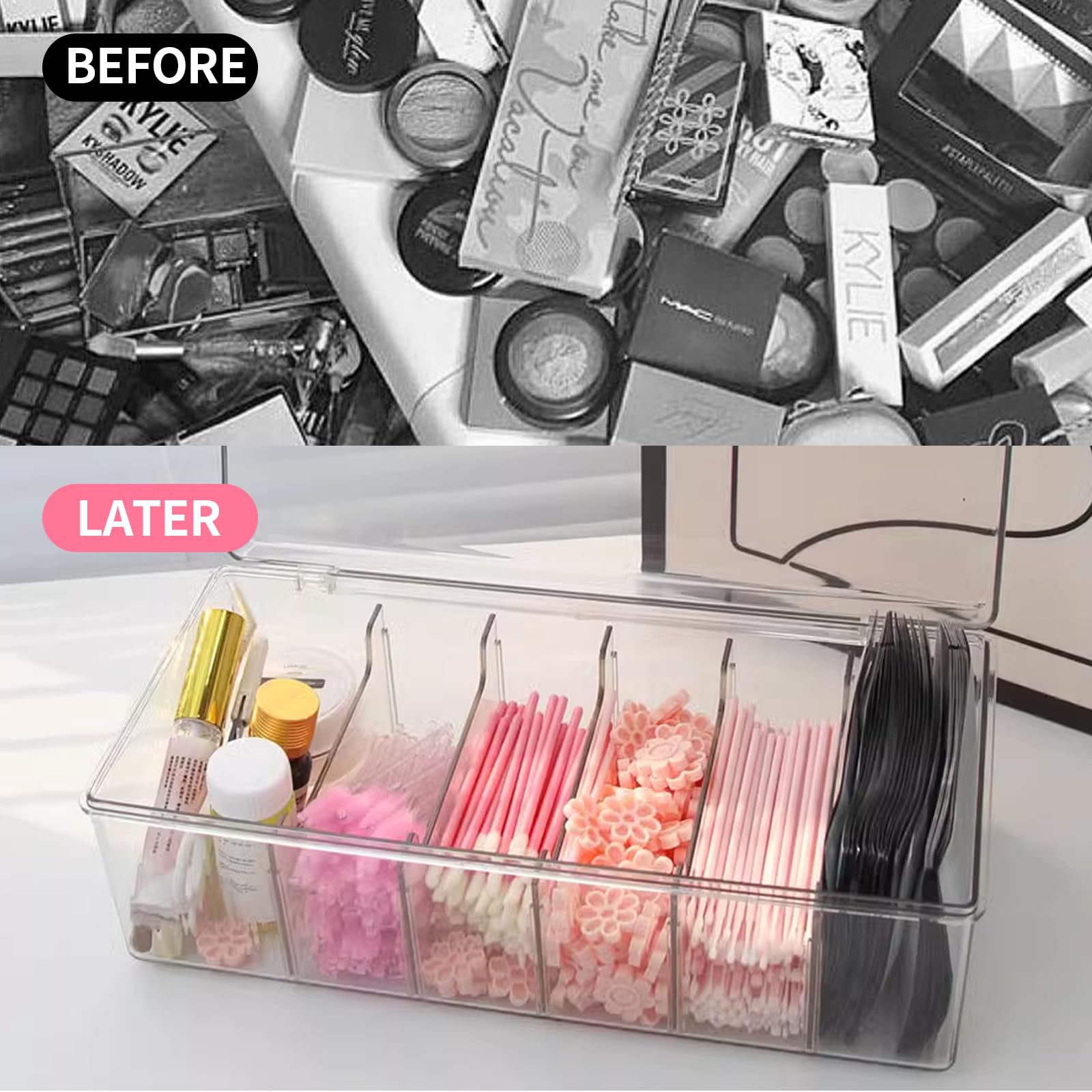 Professional Acrylic Lash Extension Organizer Box - Clear Storage Container for Eyelash Supplies, DIY Lash & Brow Tools - Perfect for Lash Techs & Home Use - Portable Case for Salon, Travel & Makeup Vanity Organization