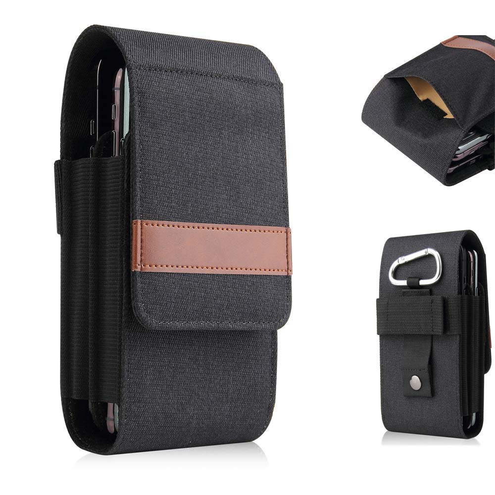 Vertical Nylon Dual Pocket Phone Holster Pouch with Belt Clip - Compatible with iPhone 14 Pro Max/13 Pro Max/12 Pro Max, Galaxy S23 Ultra/S22 Ultra/S21 Ultra/S20 Plus, A14/A54/A15, Moto G Power/G Play - Perfect for Work, Hiking & Outdoor Activities