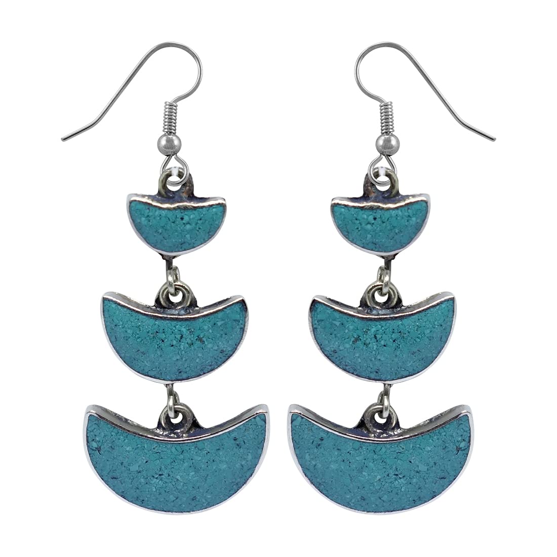 Turquoise Gemstone Chip Inlay Dangle Drop Earrings for Women - Tibetan Silver Boho Ethnic Fashion Jewelry - Perfect for Festivals, Parties & Boho-Chic Outfits