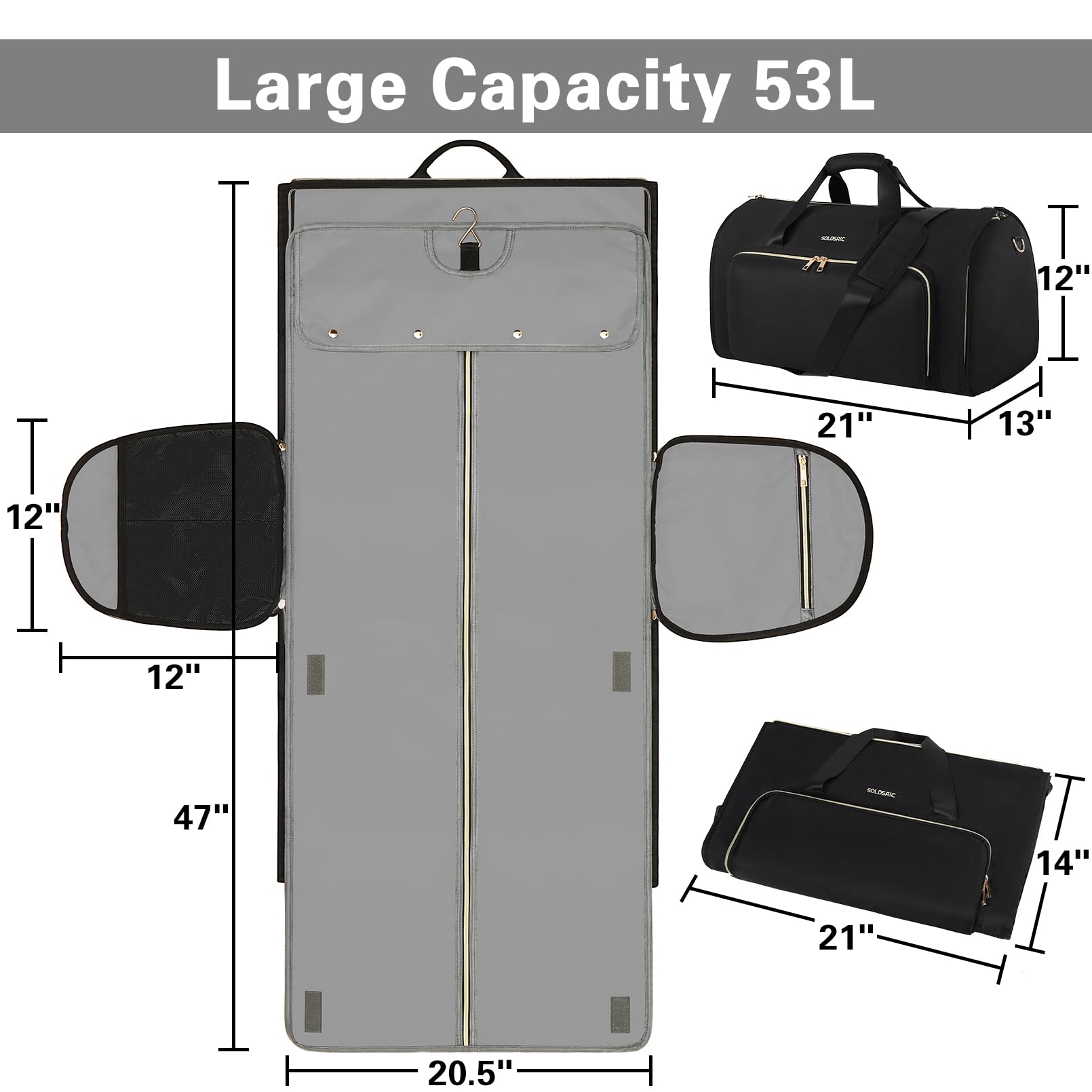 Convertible 3-in-1 Garment Duffle Bag for Travel - Shoulder & Backpack Straps for Men & Women - Suitcase with Shoe Compartment - Perfect for Weddings, Business Trips & Weekend Getaways
