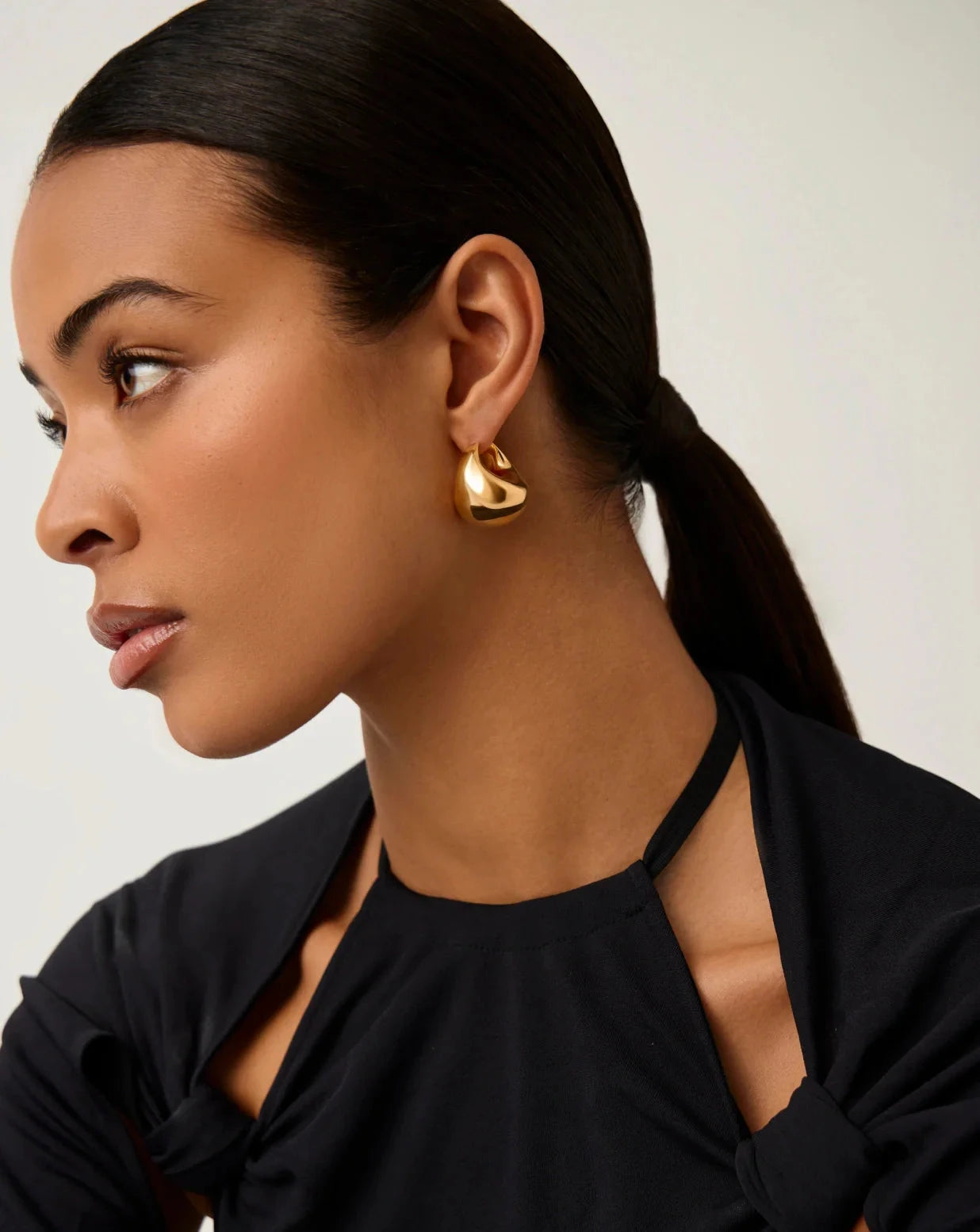 Stylish Sculptural Chubby Dome Medium Hoop Earrings - 18k Gold Plated for Women | Trendy Statement Jewelry for Parties, Weddings & Everyday Wear