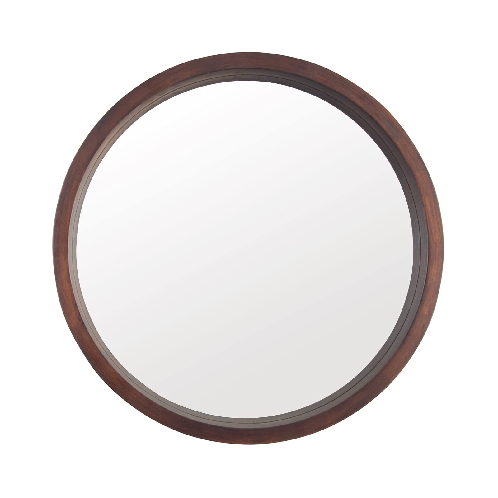 ZSY 30-Inch Round Wood Frame Mirror - Modern Walnut Brown Circle Wall Mirror for Bathroom, Living Room, Bedroom & Entryway Decor | Perfect for Vanity, Hallway & Home Decoration