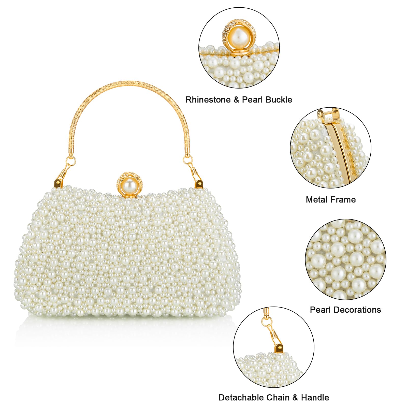 Jessie Women's Beaded Evening Handbags - Elegant Pearl Clutch Purses for Wedding, Prom, Cocktail Parties & Bridal Events | Perfect for Formal Occasions & Special Nights Out