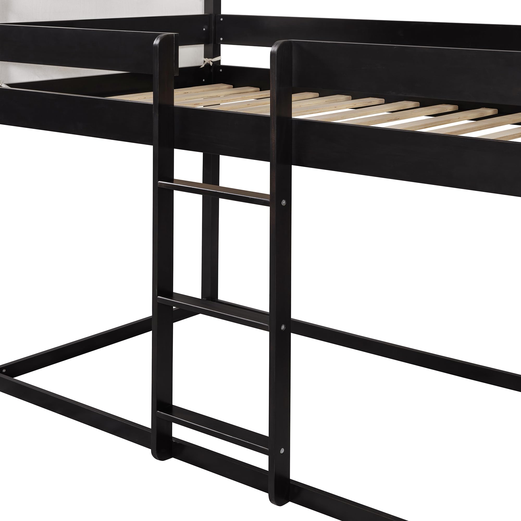 Twin Over Twin Wood Bunk Bed with Play Tent - Kids Bunk Bed with House Design for Boys & Girls - Sturdy Espresso Bed Frame for Bedroom - Perfect for Sleepovers, Playtime & Small Spaces