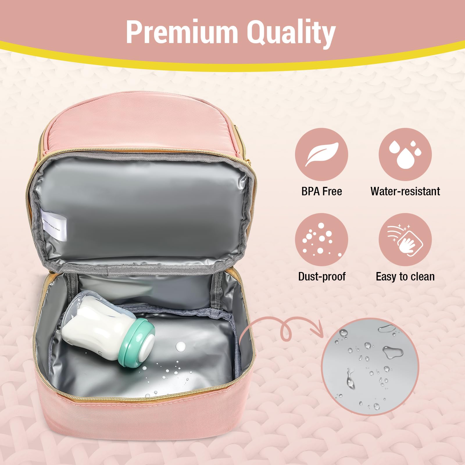ProCase Double Layer Breast Pump Backpack - Insulated Breast Milk Storage Bag for Nursing Moms, Perfect for Work, Travel & Daycare (Pink) | Portable Breastfeeding Essentials for On-the-Go Mothers