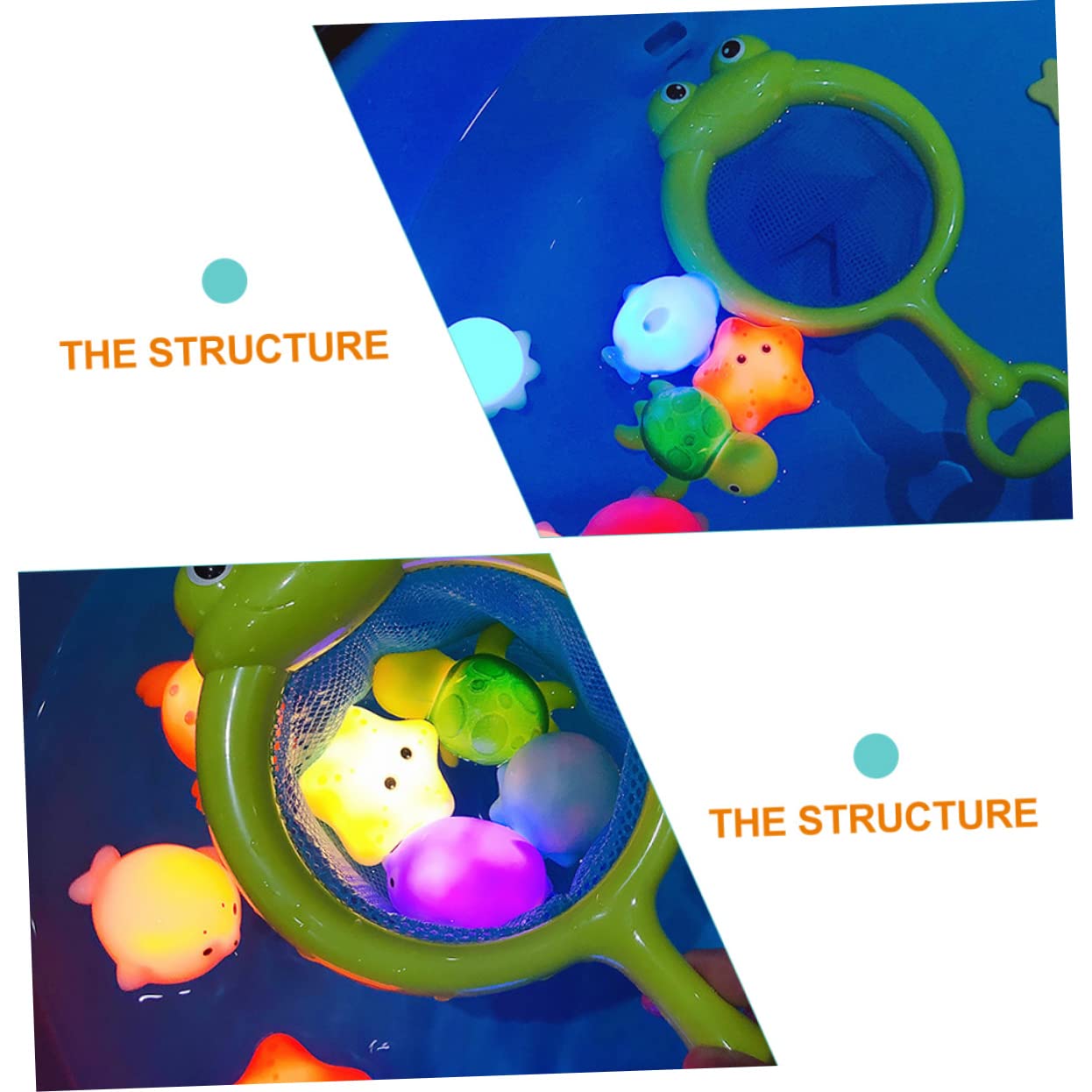 FAVOMOTO 2 Pack Mesh Fishing Net Bath Toys - Squeeze Water Toys for Kids, Bathtub Play Set with Plastic Fish - Fun Bath Time Games for Toddlers & Children
