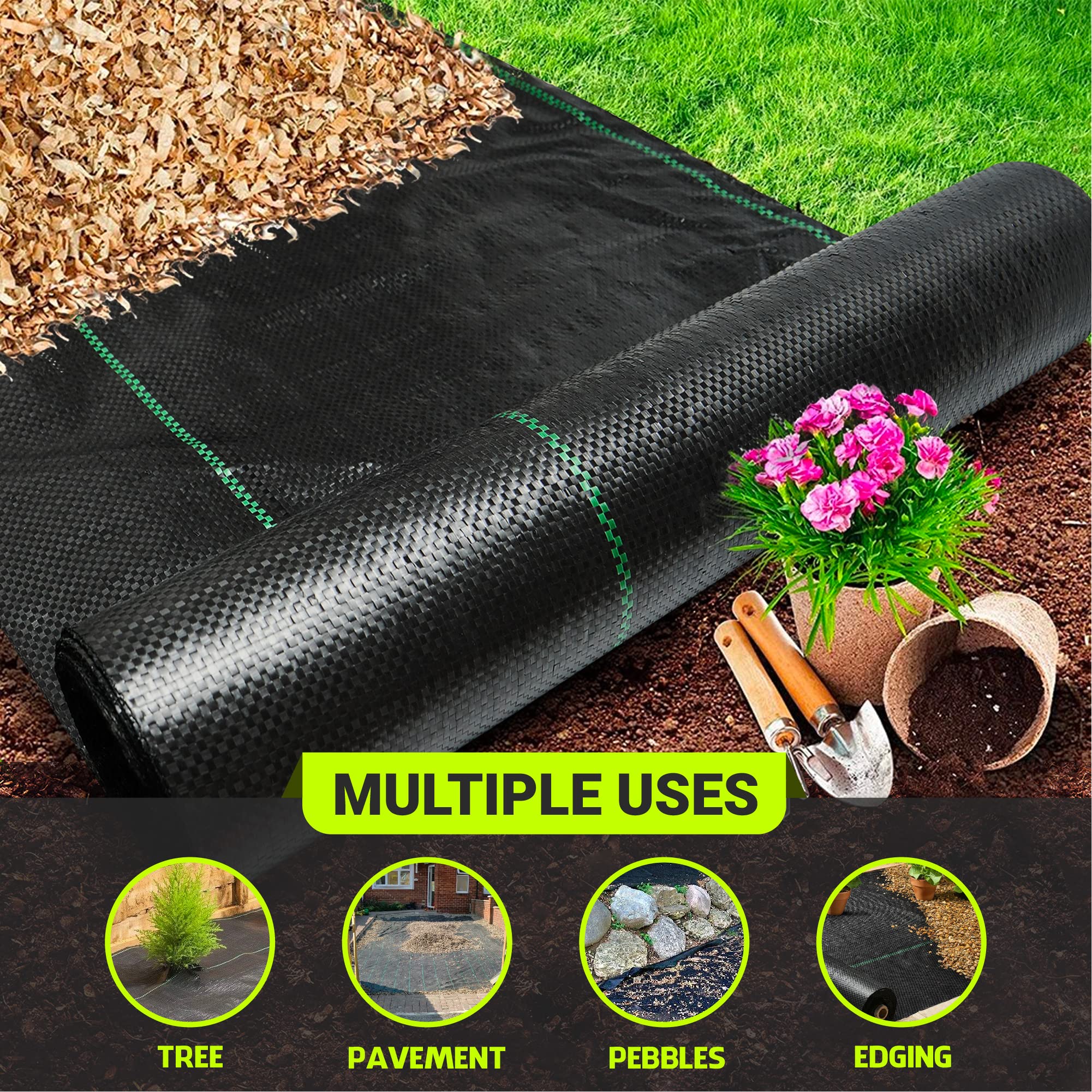 5ft x 500ft Heavy Duty Weed Barrier Landscape Fabric - Premium Weed Block Gardening Mat with Free Scissors & Gloves - Durable Ground Cover for Vegetable Gardens, Flower Beds & Landscaping Projects - Stops Weeds Naturally for Healthier Plants