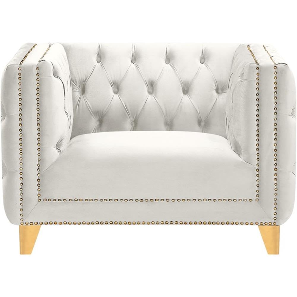 MAKLAINE Modern Velvet & Iron Accent Chair in Cream - Stylish Living Room, Dining Room, or Office Seating