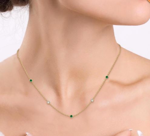 Elegant Gemstone & Diamond Station Necklace for Women - Perfect for Weddings, Parties & Special Occasions