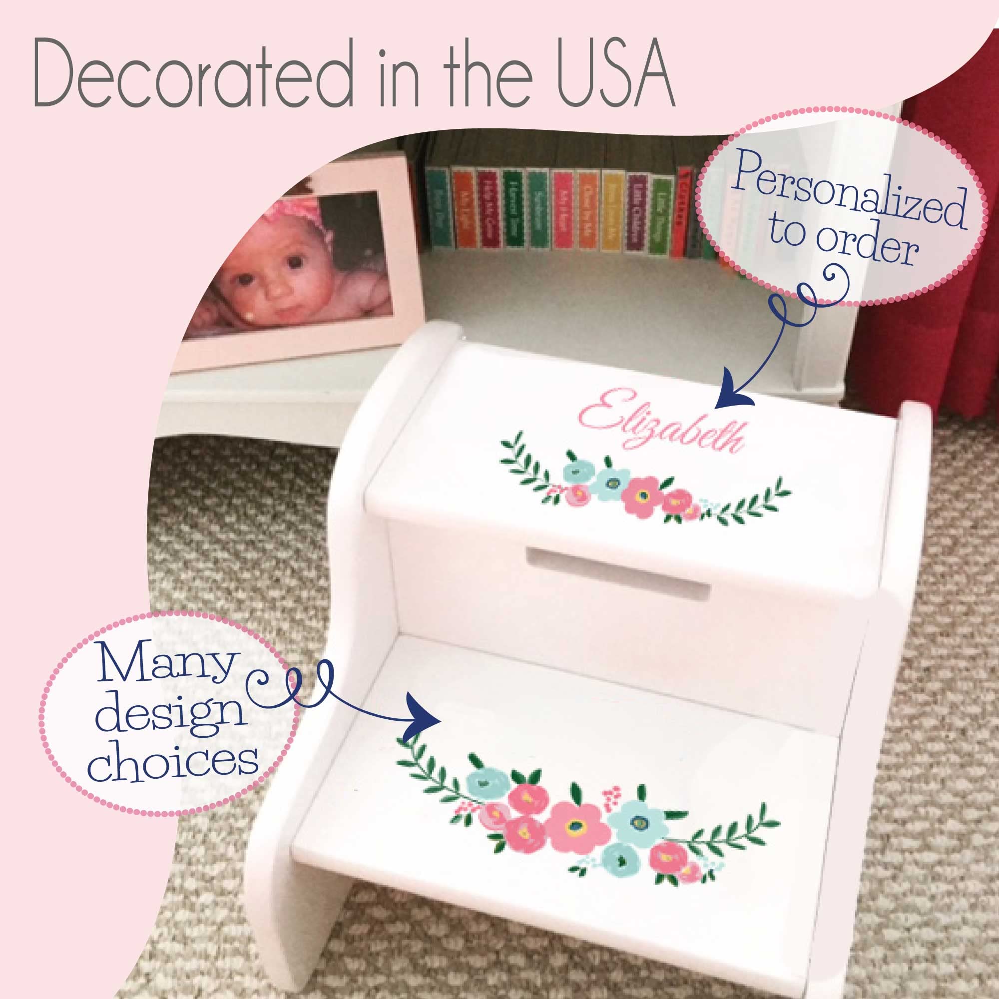 Personalized Monster White Step Stool for Kids - Non-Slip Toddler Stool for Bathroom, Kitchen & Playroom - Custom Name Children's Step Ladder