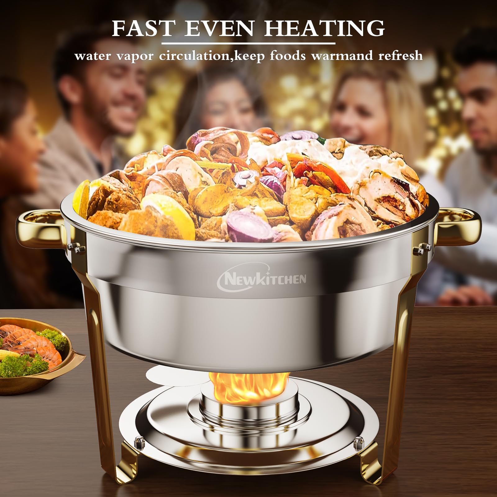 4-Pack 6QT Round Stainless Steel Chafing Dishes for Buffet - Elegant Gold & Silver Serving Set for Catering, Weddings, Parties & Events | Keep Food Warm at Receptions, Banquets & Buffet Lines