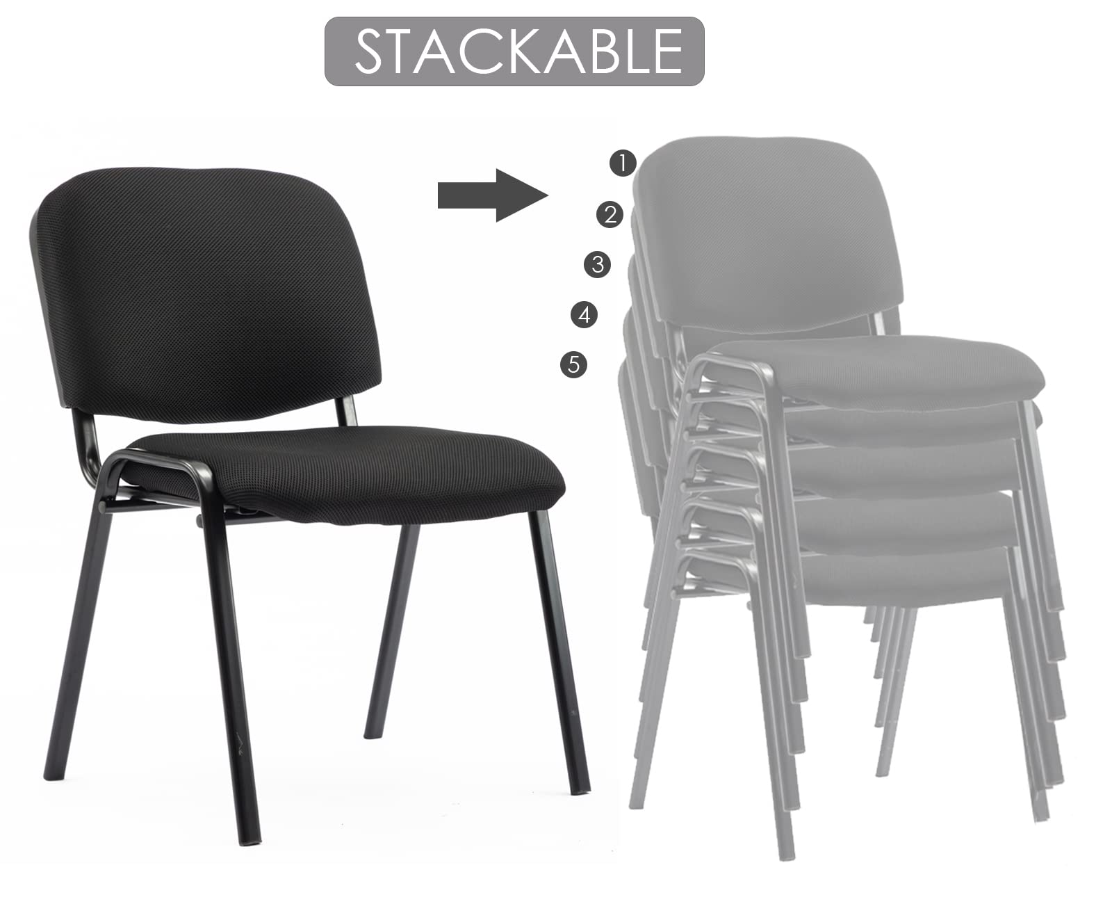 10 Stackable Modern Waiting Room Chairs Set - Office Conference Guest Chairs with Mesh Back for Breakroom, Lobby, Events, Church, School, Hall & Hotel Use - Black