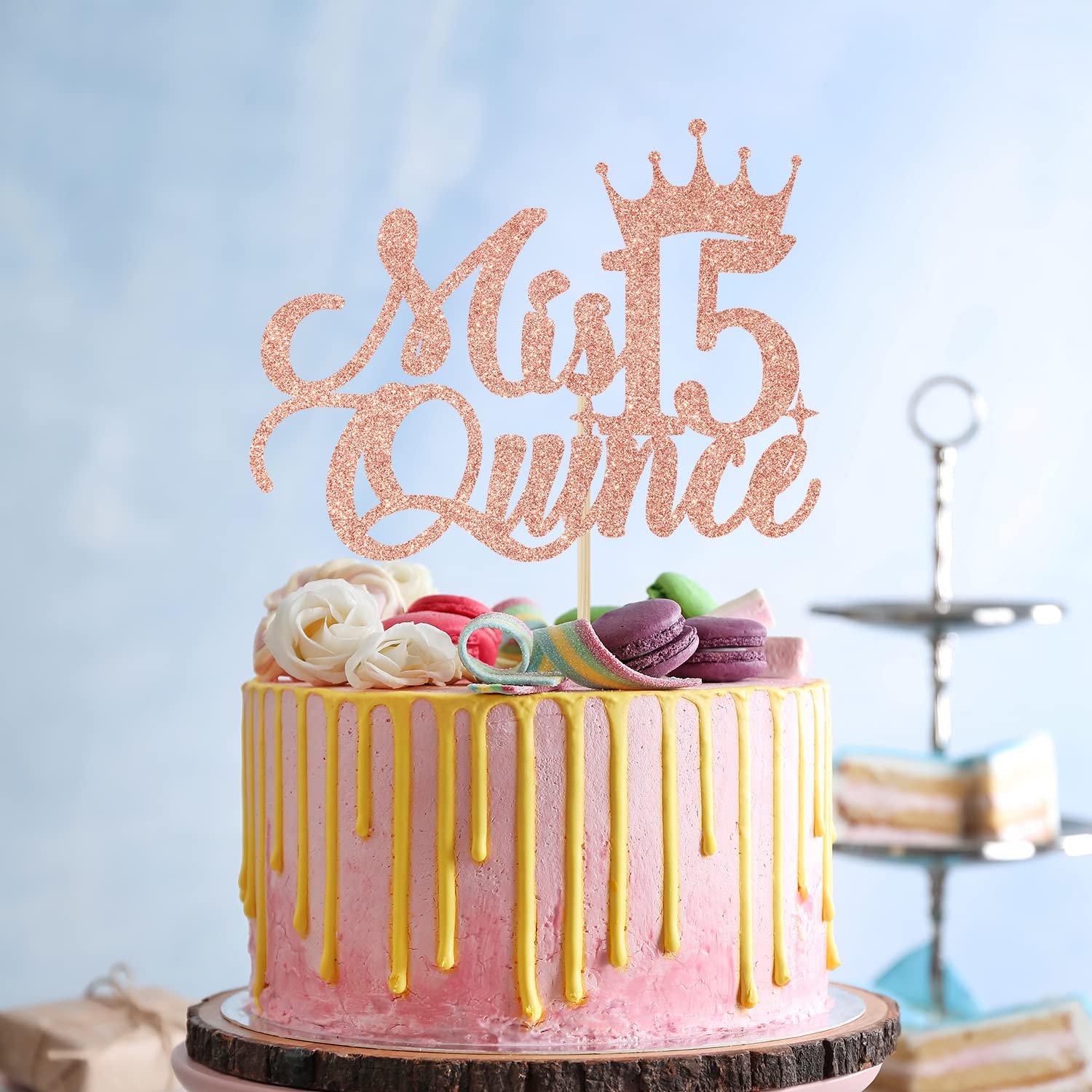 Mis Quince 15 Cake Topper - Rose Gold Glitter Quinceañera Decorations for 15th Birthday Party | Perfect for Sweet 16, Quince Celebration & Milestone Birthday Cakes