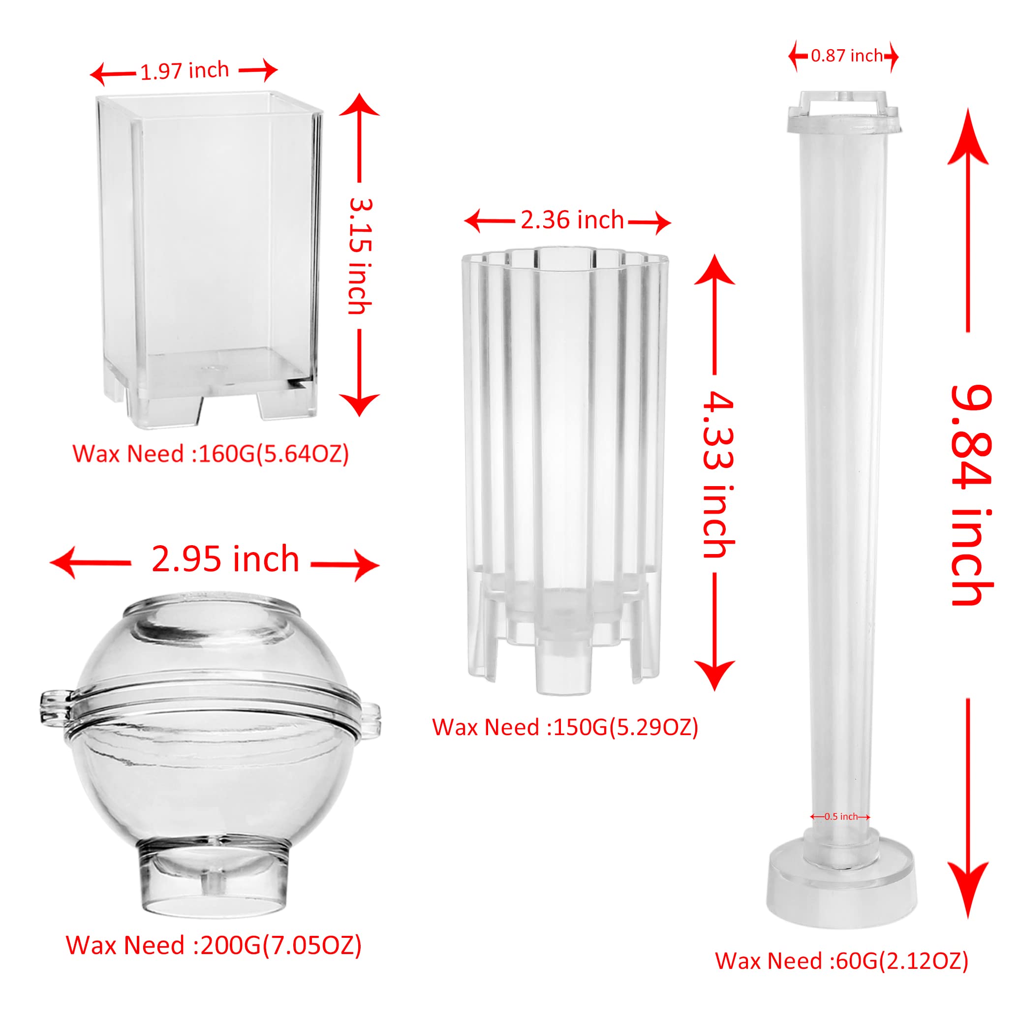 4-Piece Plastic Candle Making Kit - Classic Taper, Iceberg, Rectangle & Sphere Molds for Beeswax & Scented Candles - DIY Home Decor & Gift Making Supplies - Perfect for Holidays, Weddings & Relaxation