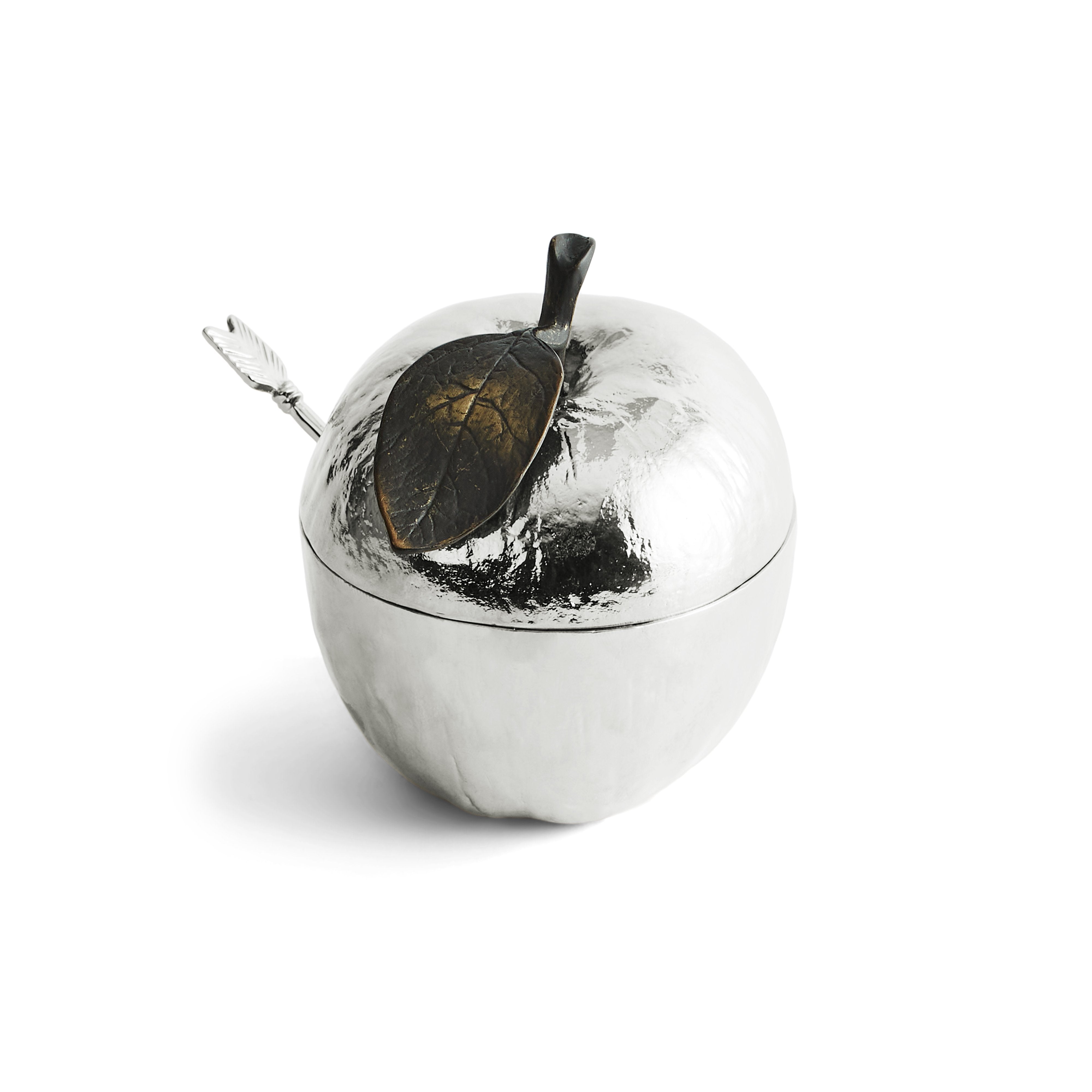Premium Nickel-Plated Apple Honey Pot with Spoon - Elegant Honey Dispenser for Tea, Coffee, Toast & Dessert Presentation